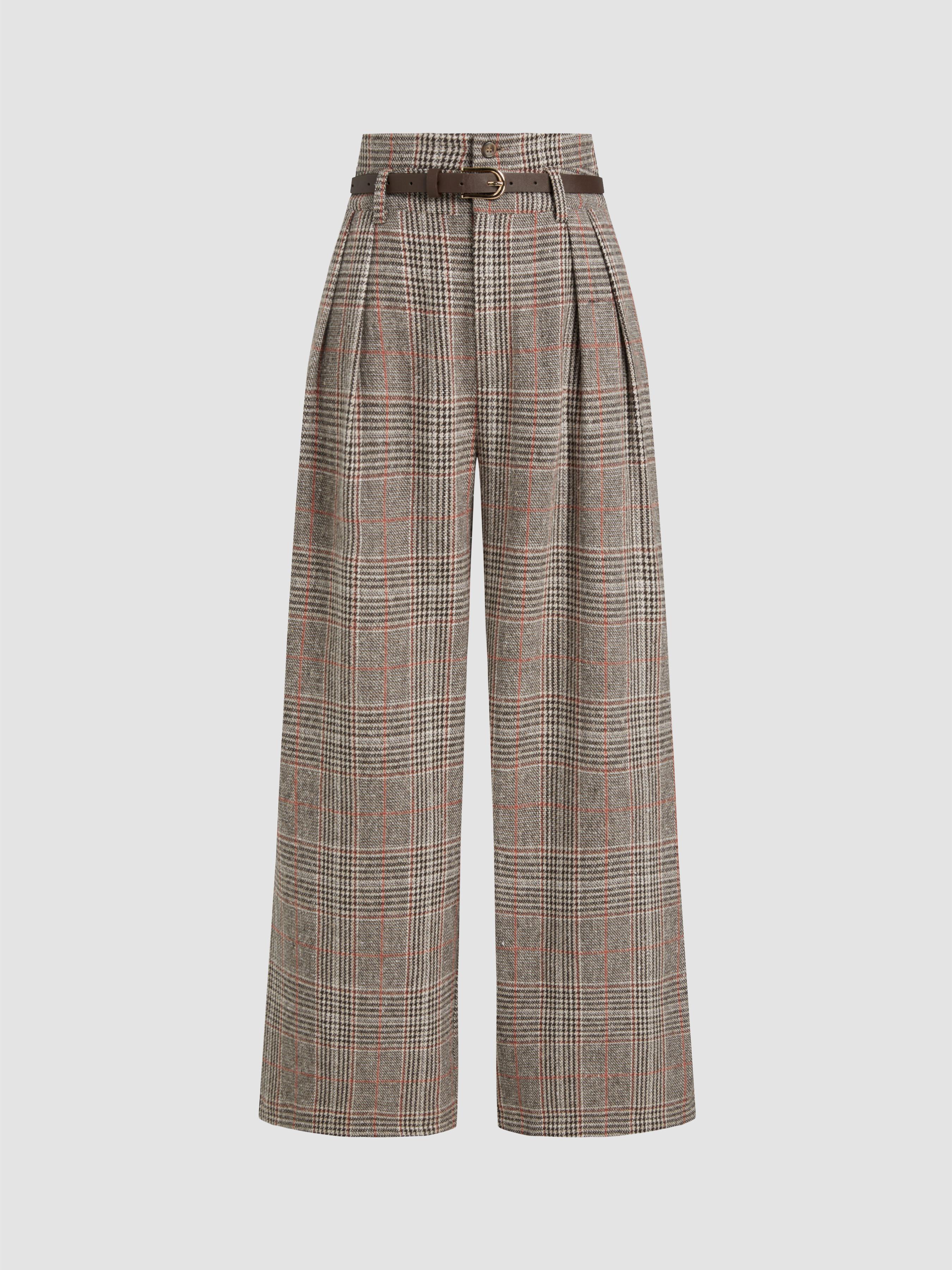 Belted High Rise Houndstooth Trouser by CIDER