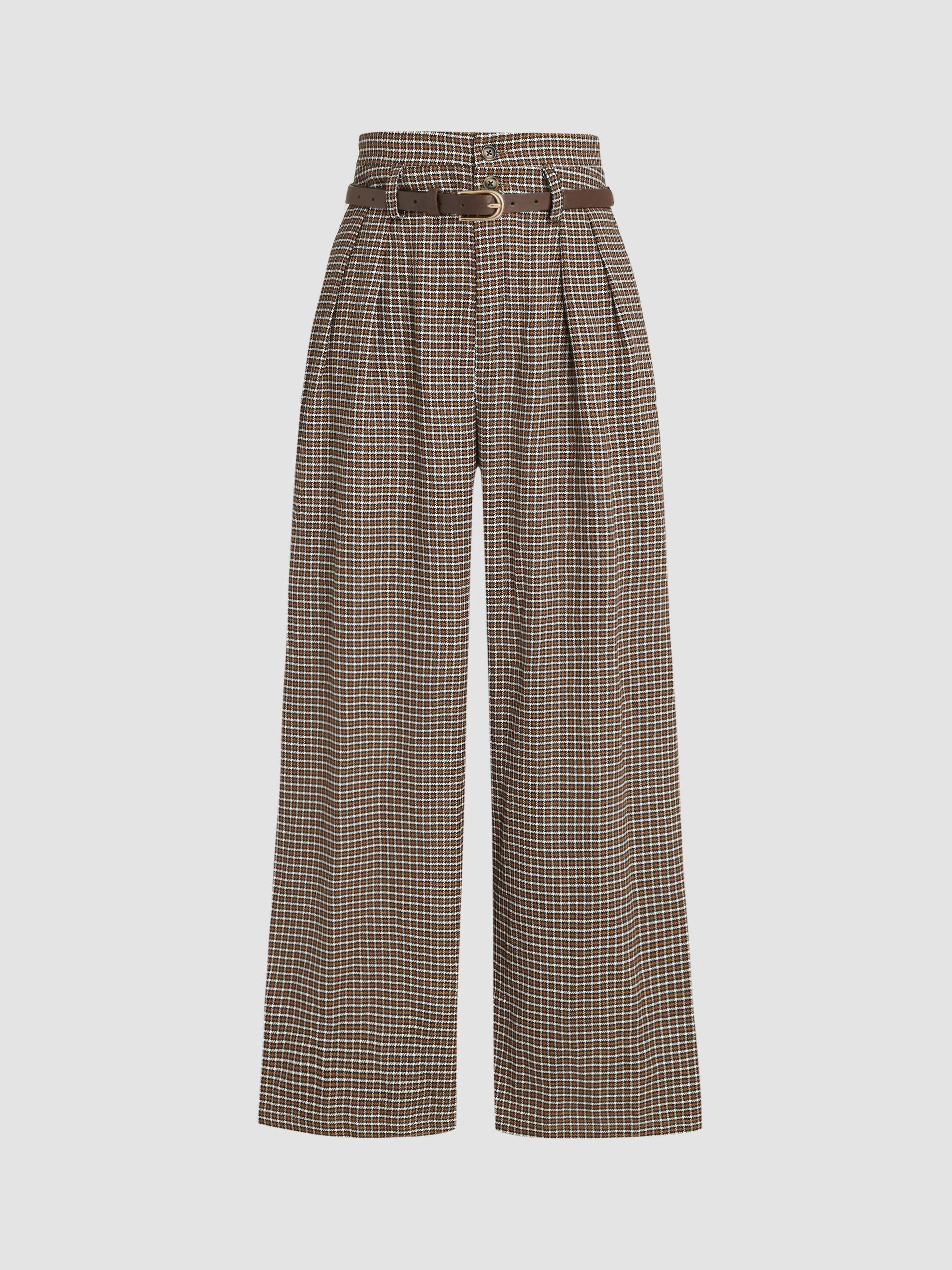 Belted High Rise Houndstooth Trouser by CIDER