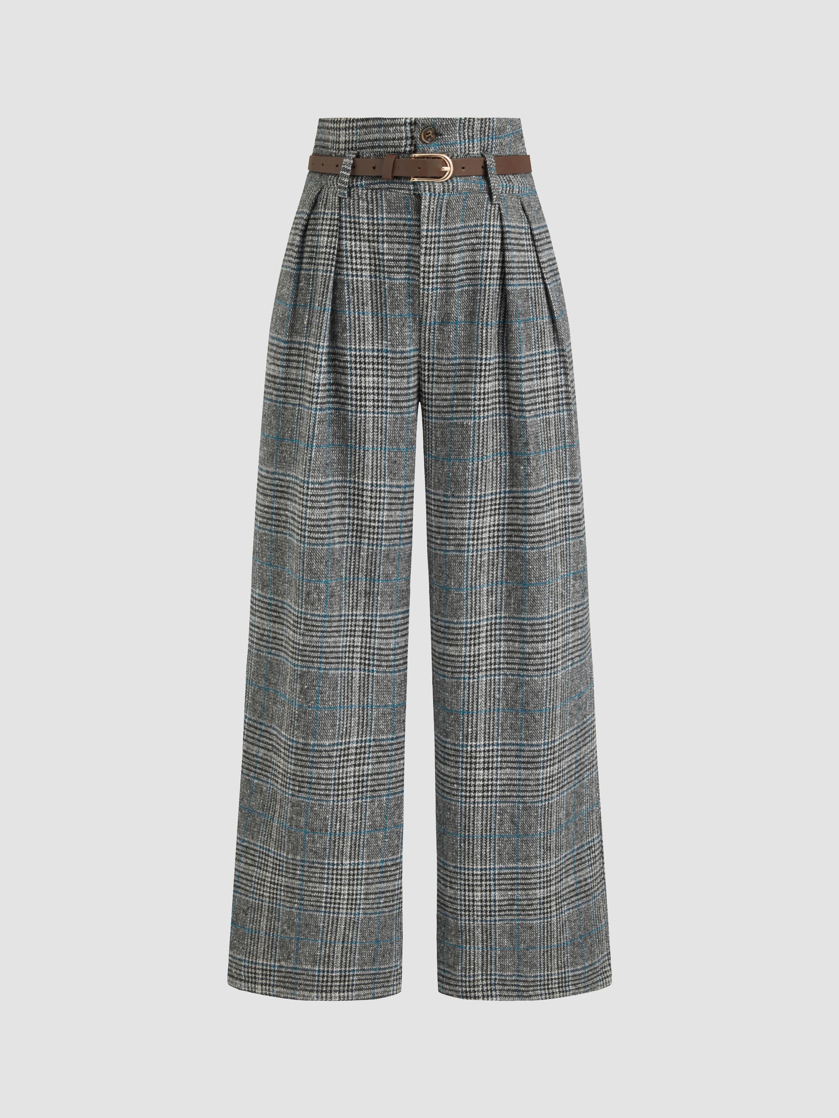 Belted High Rise Houndstooth Trouser by CIDER