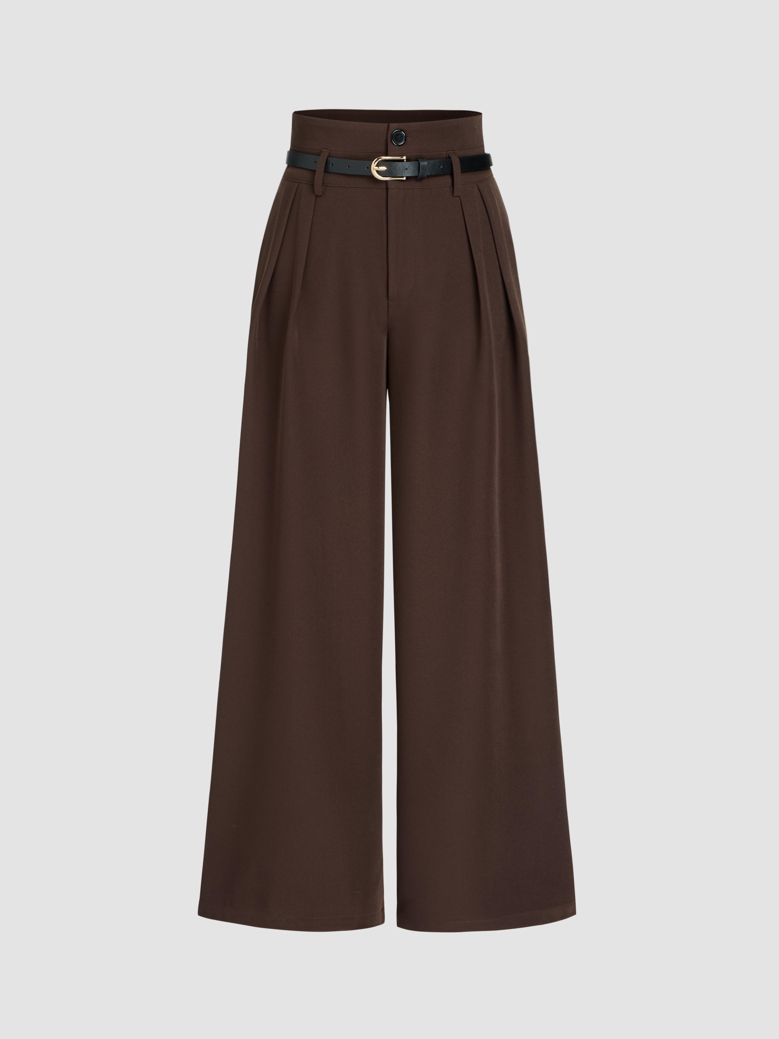 Belted High Waisted Pleated Trousers by CIDER