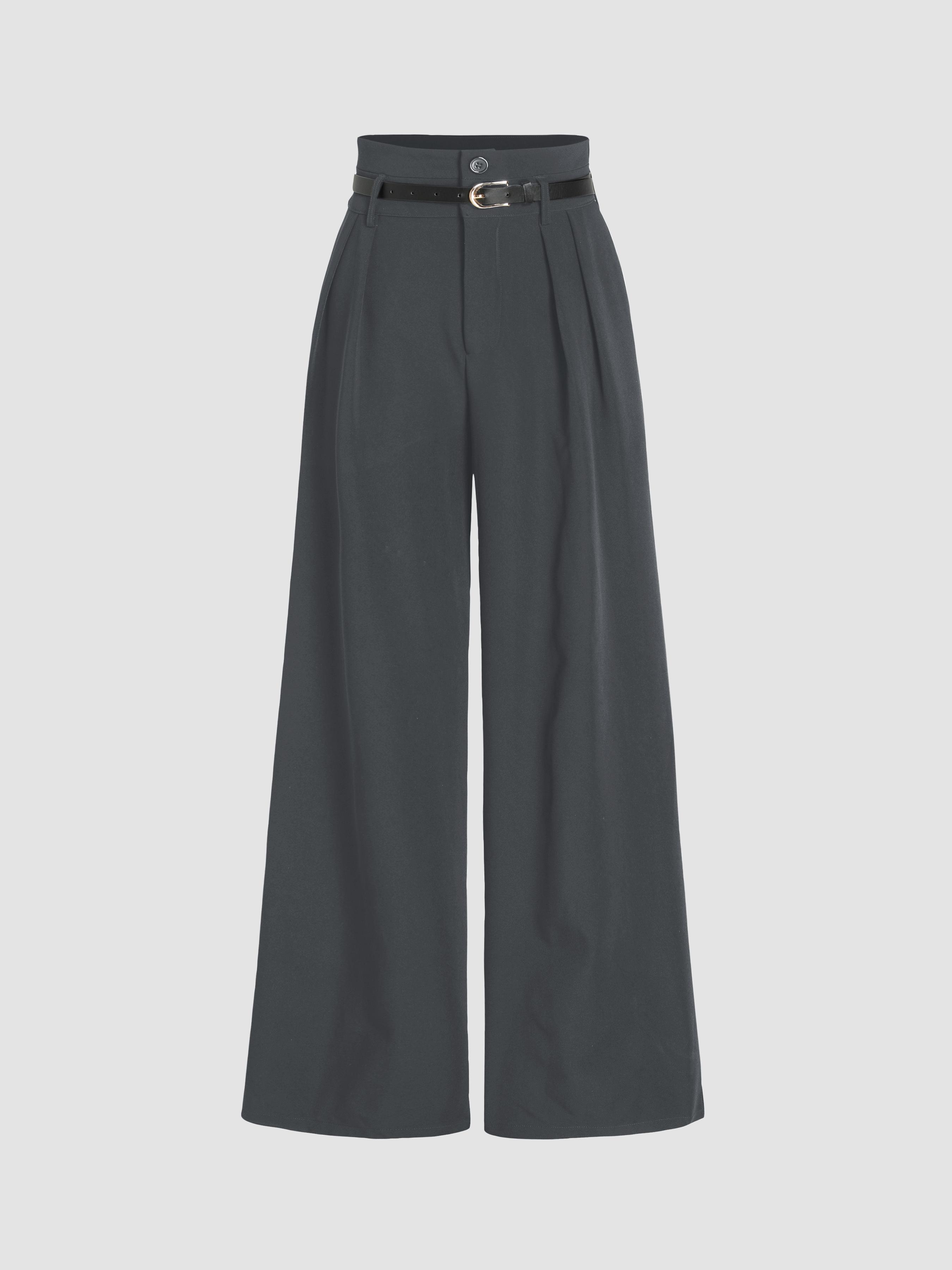 Belted High Waisted Pleated Trousers by CIDER