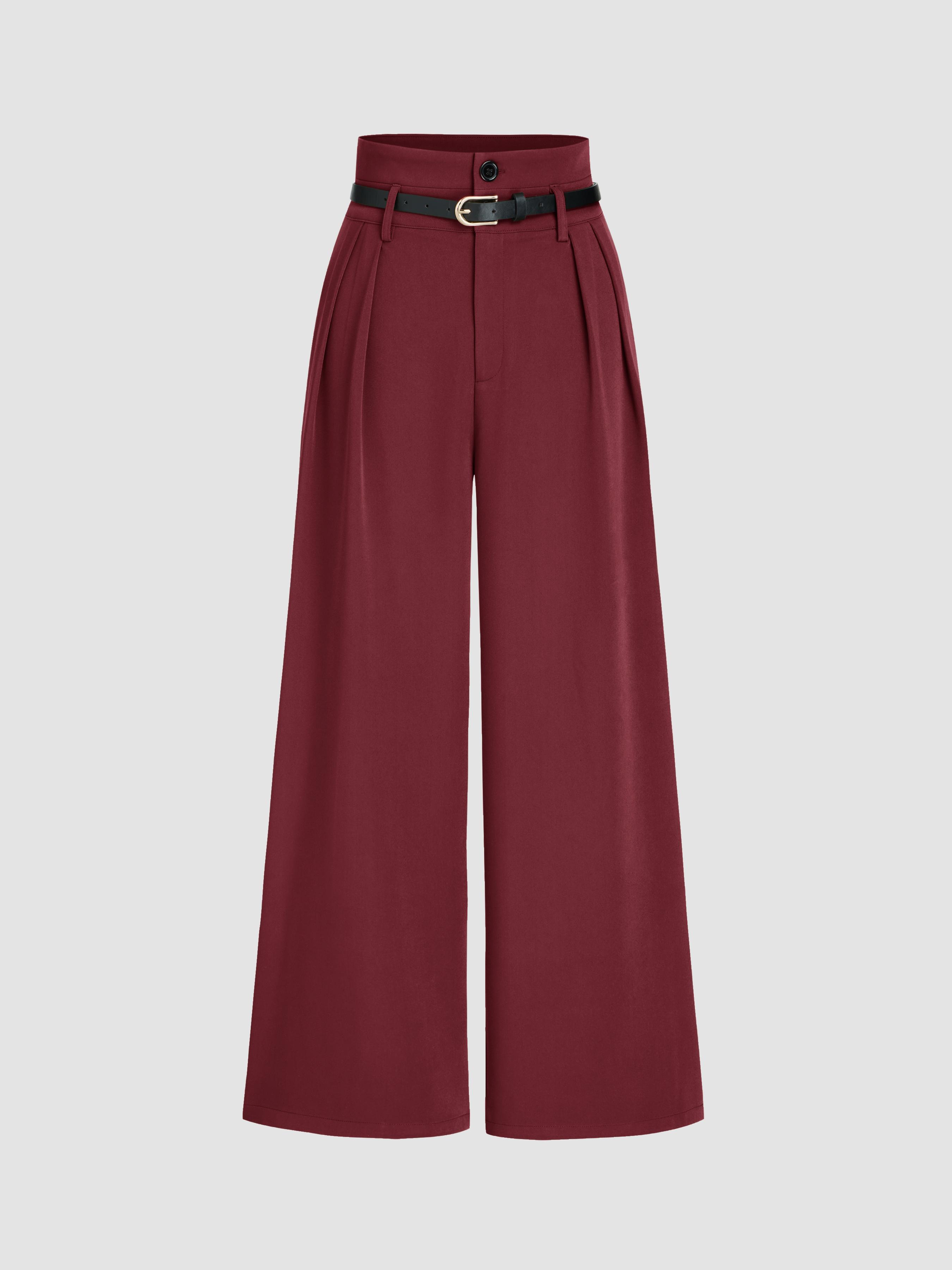 Belted High Waisted Pleated Trousers by CIDER