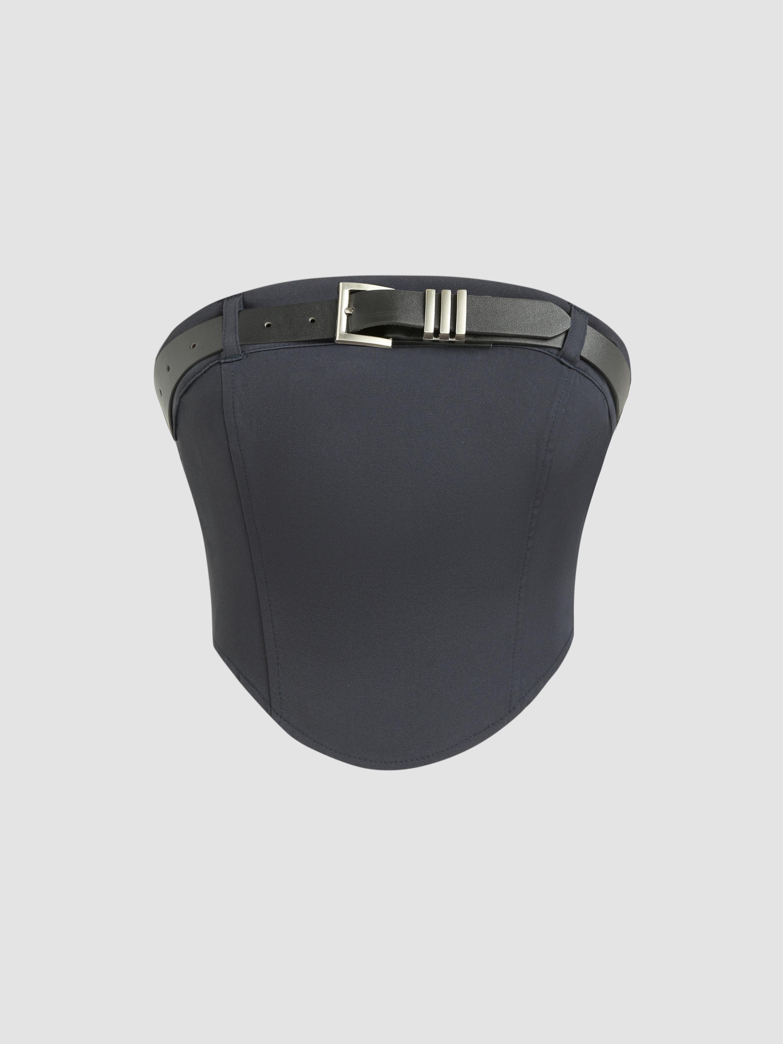 Belted Zipper Up Crop Tube Top by CIDER