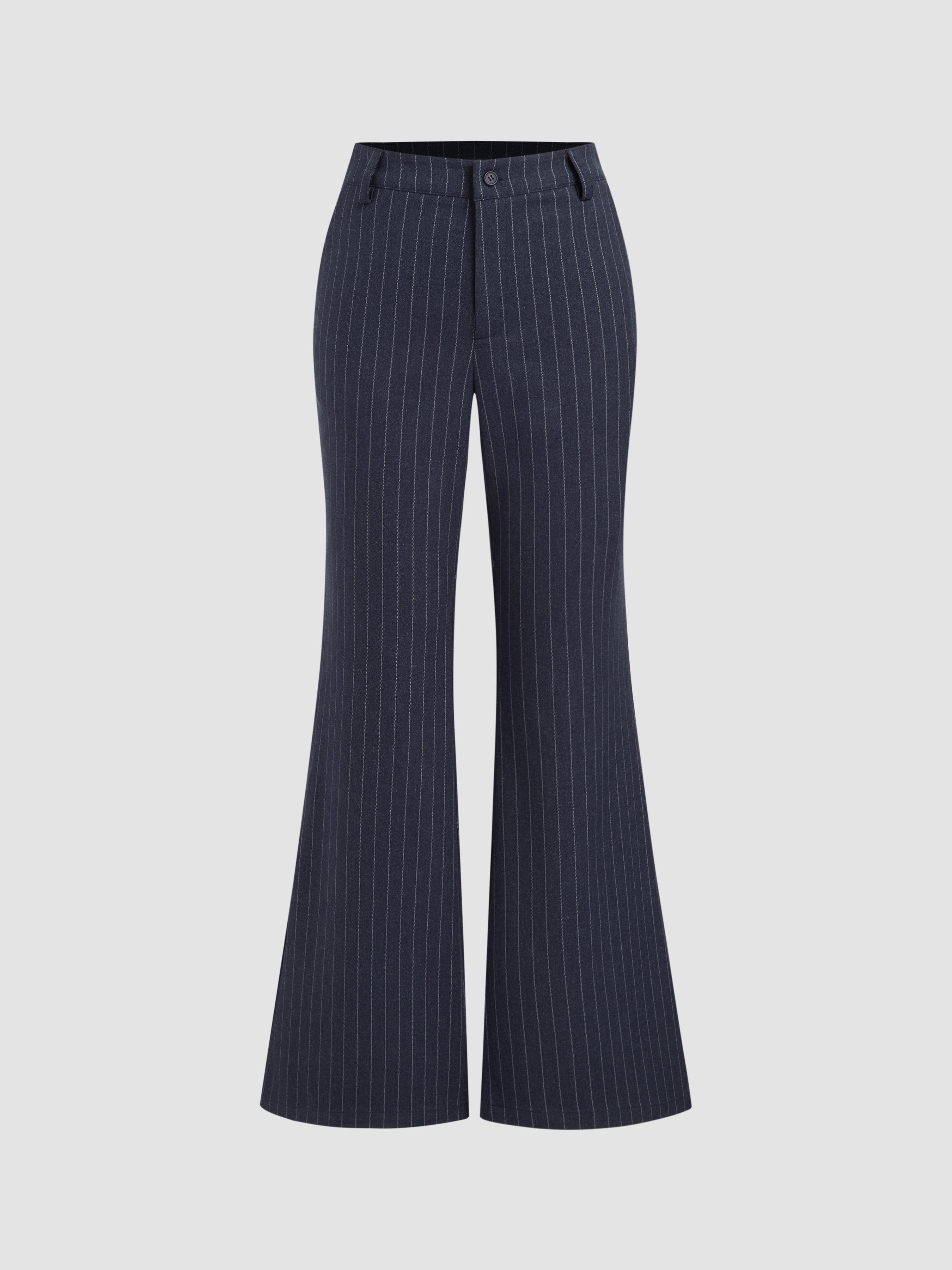 Belted & Flared Pinstripe Trousers by CIDER