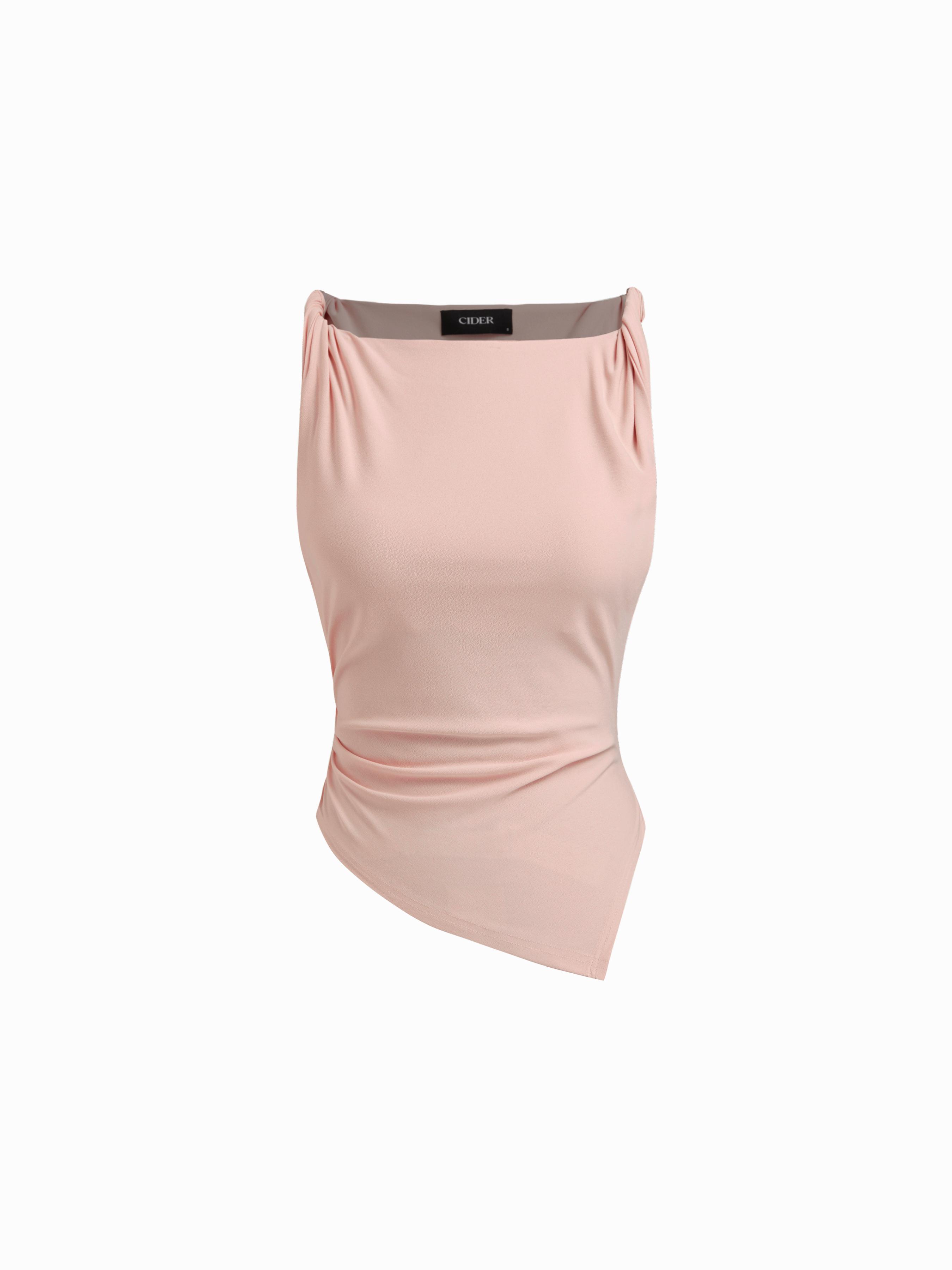 Boat Neck Asymmetrical Hem Ruched Tank Top by CIDER