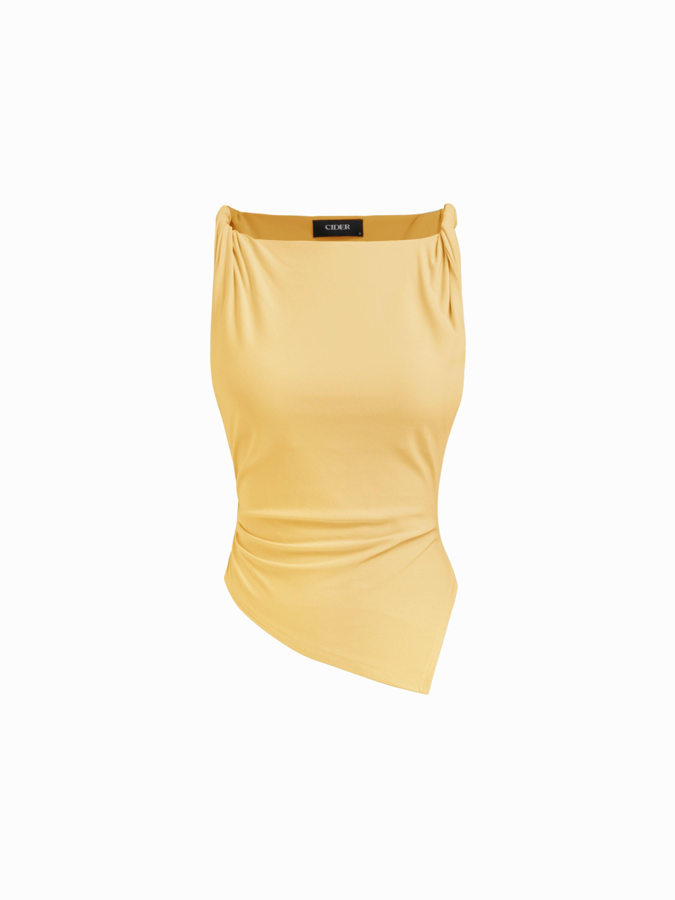 Boat Neck Asymmetrical Hem Ruched Tank Top by CIDER