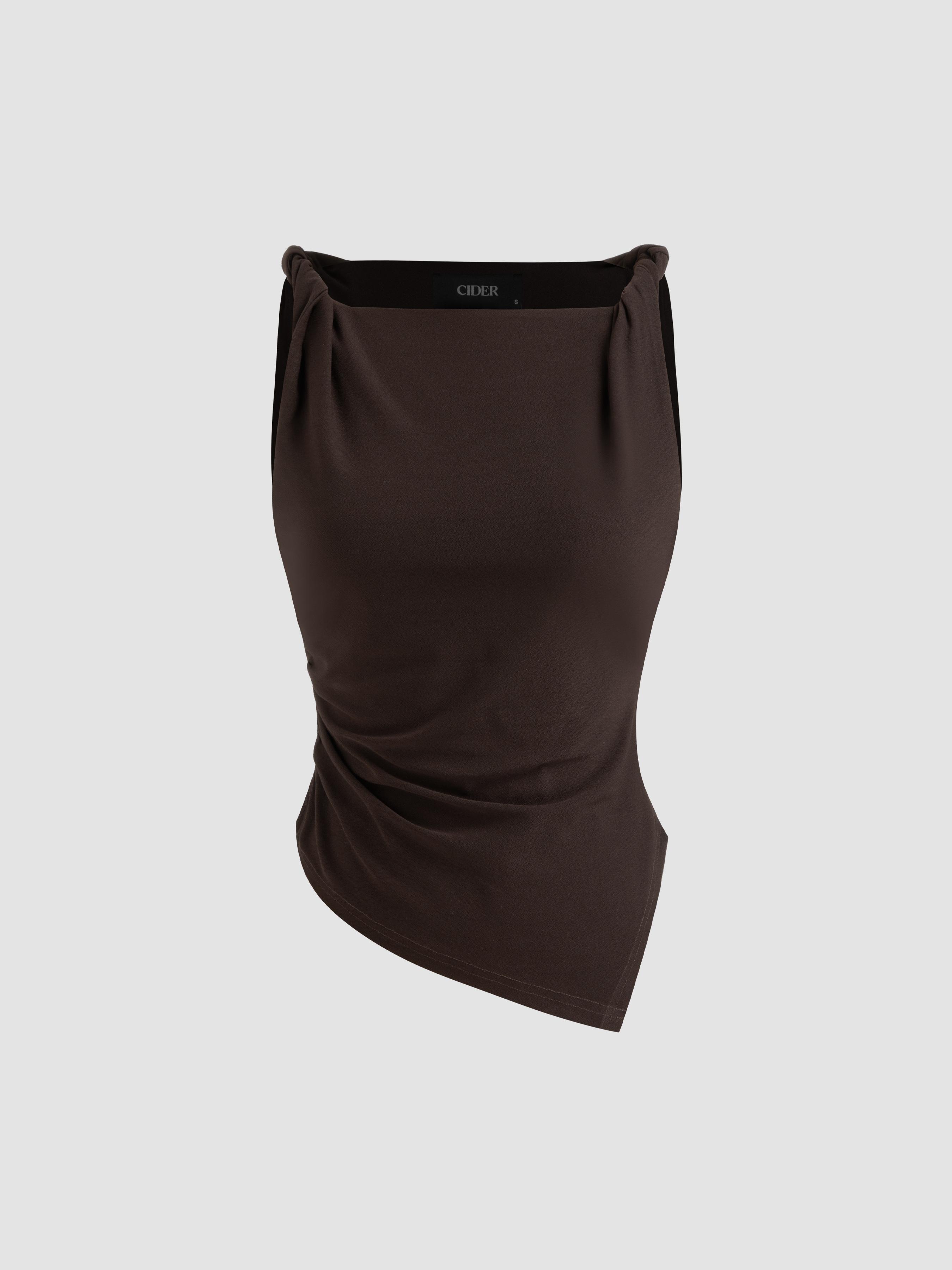 Boat Neck Asymmetrical Hem Ruched Tank Top by CIDER