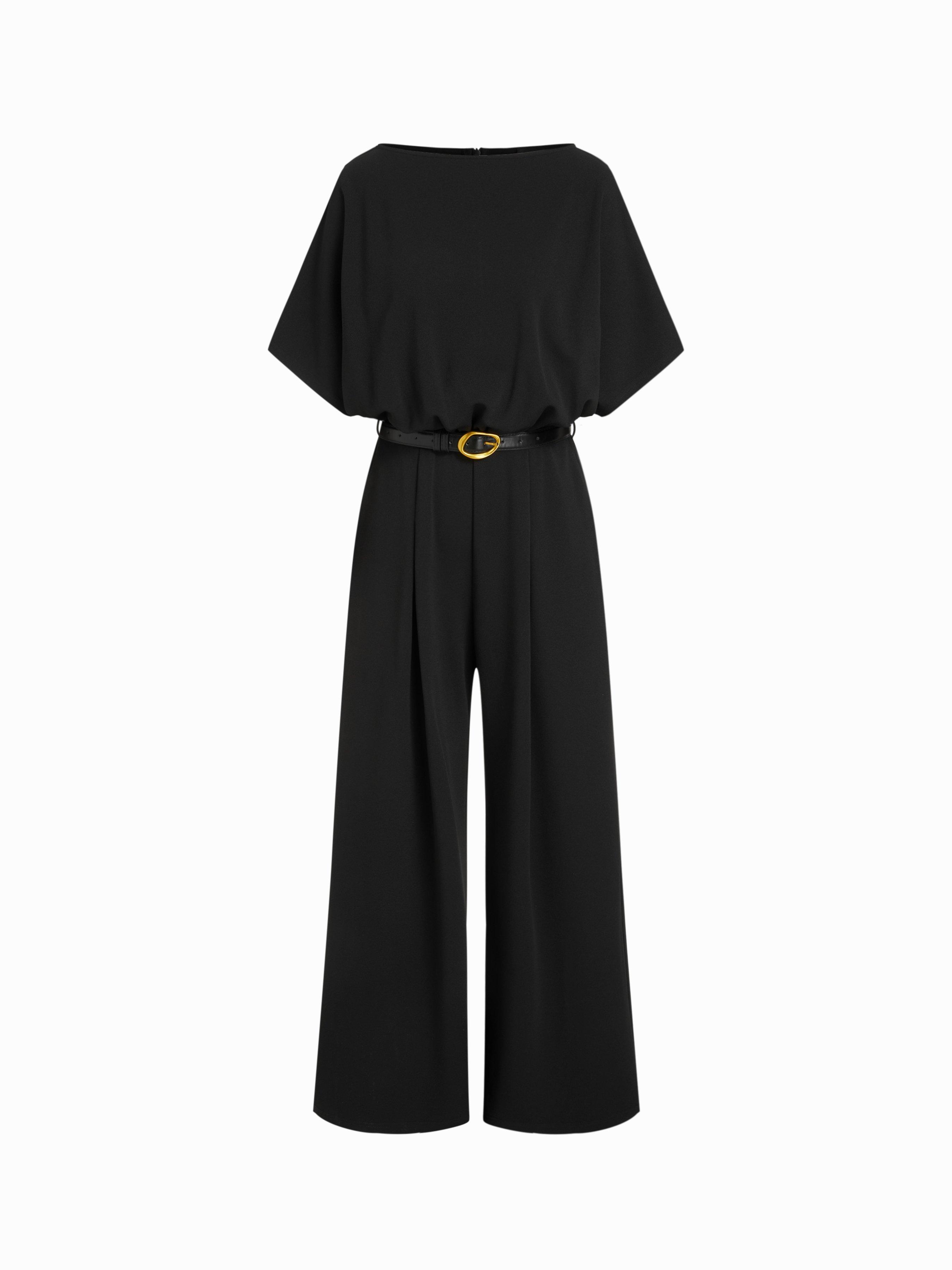 Boat Neck Batwing Sleeve High Rise Wide Leg Jumpsuit With Belt by CIDER