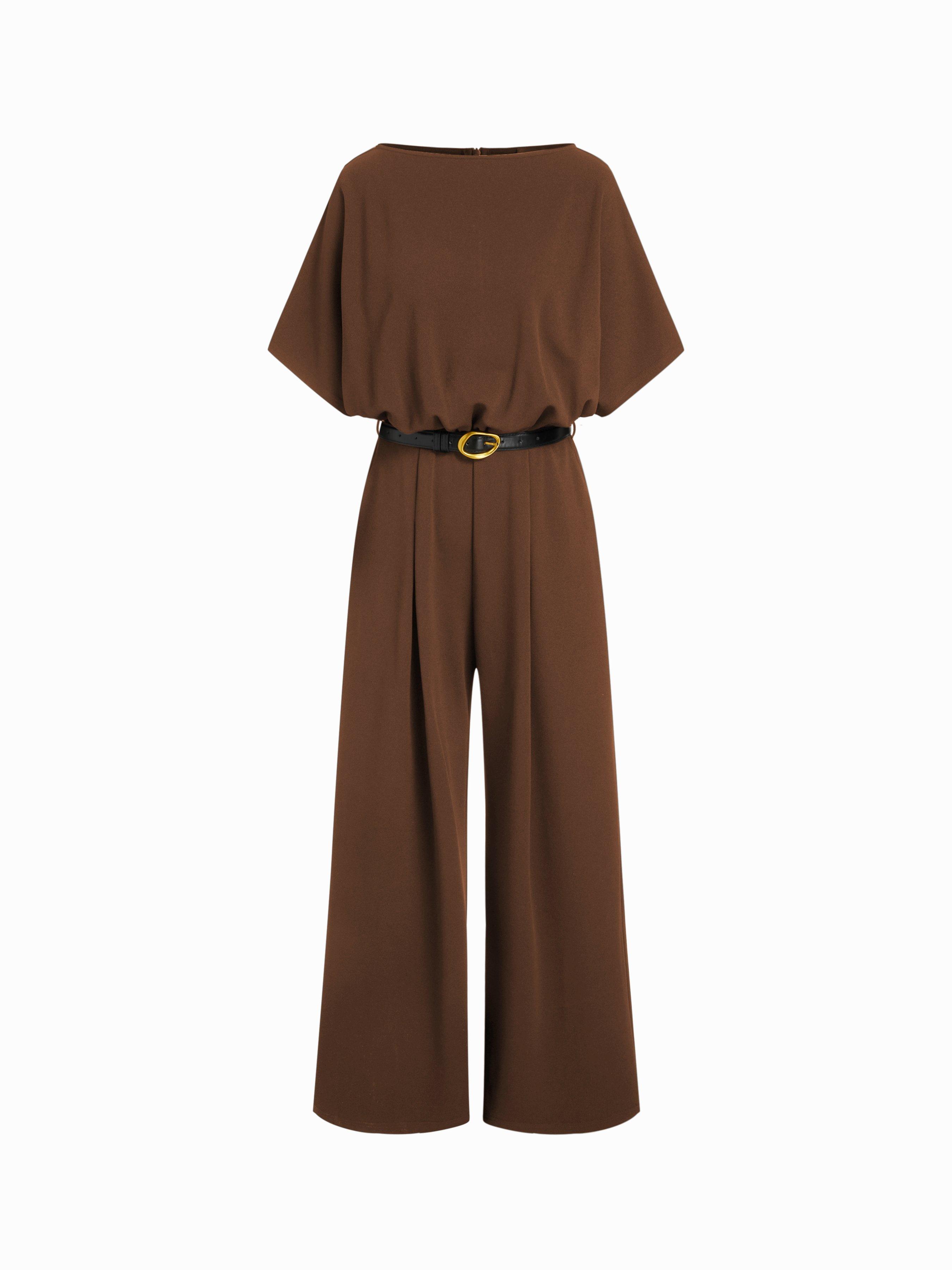 Boat Neck Batwing Sleeve High Rise Wide Leg Jumpsuit With Belt by CIDER