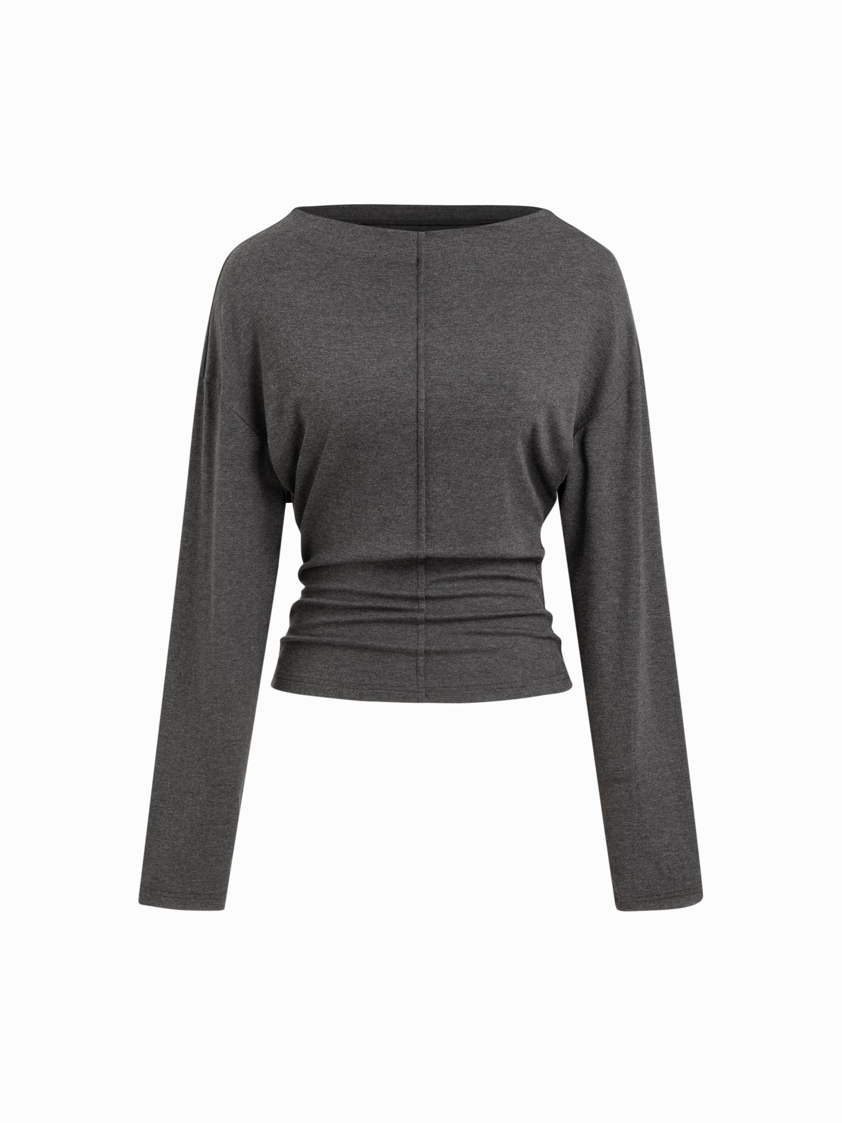 Boat Neck Batwing Sleeve Ruched Cinched Waist Top by CIDER