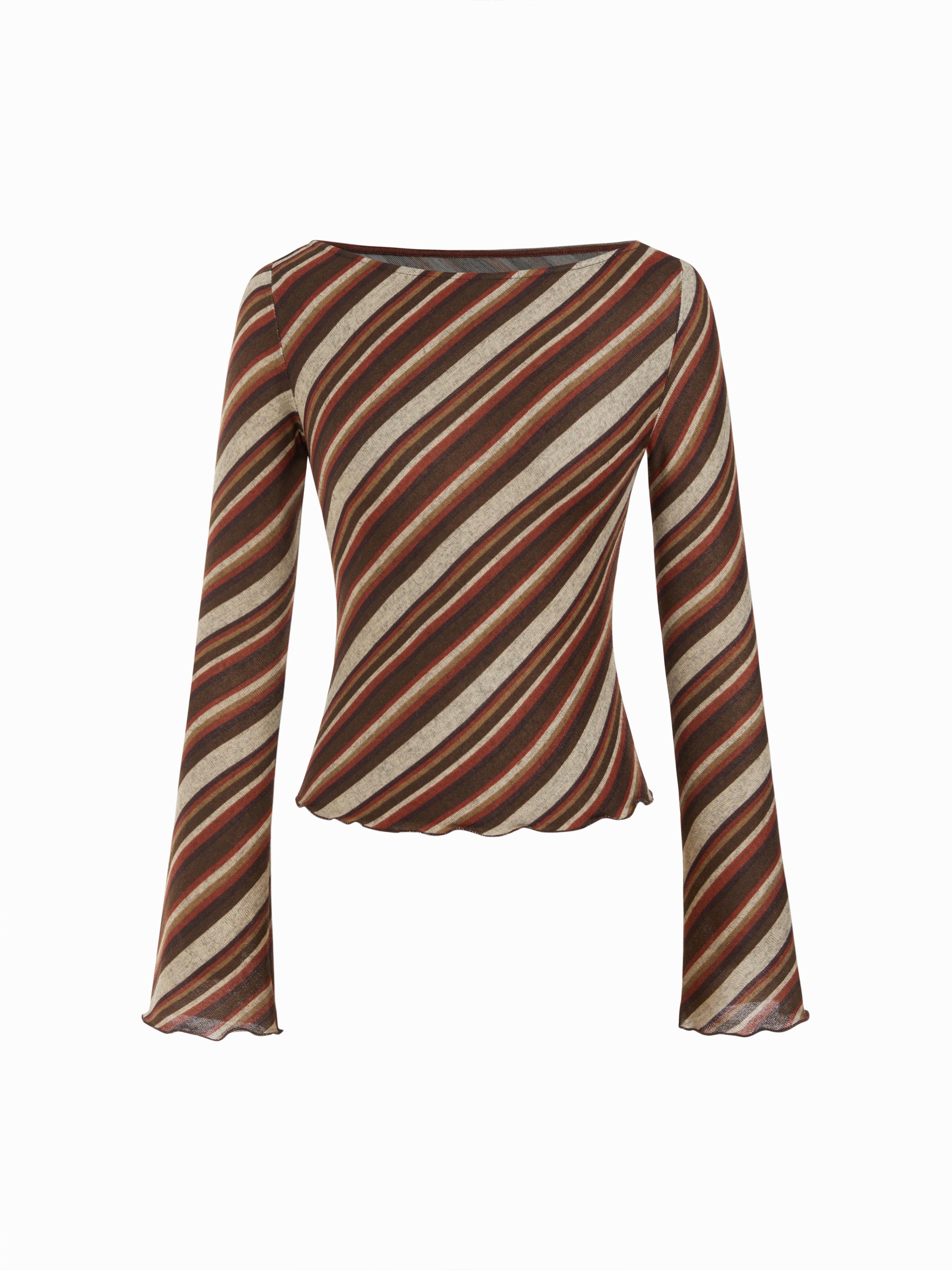 Boat Neck Bell Sleeve Striped Top by CIDER
