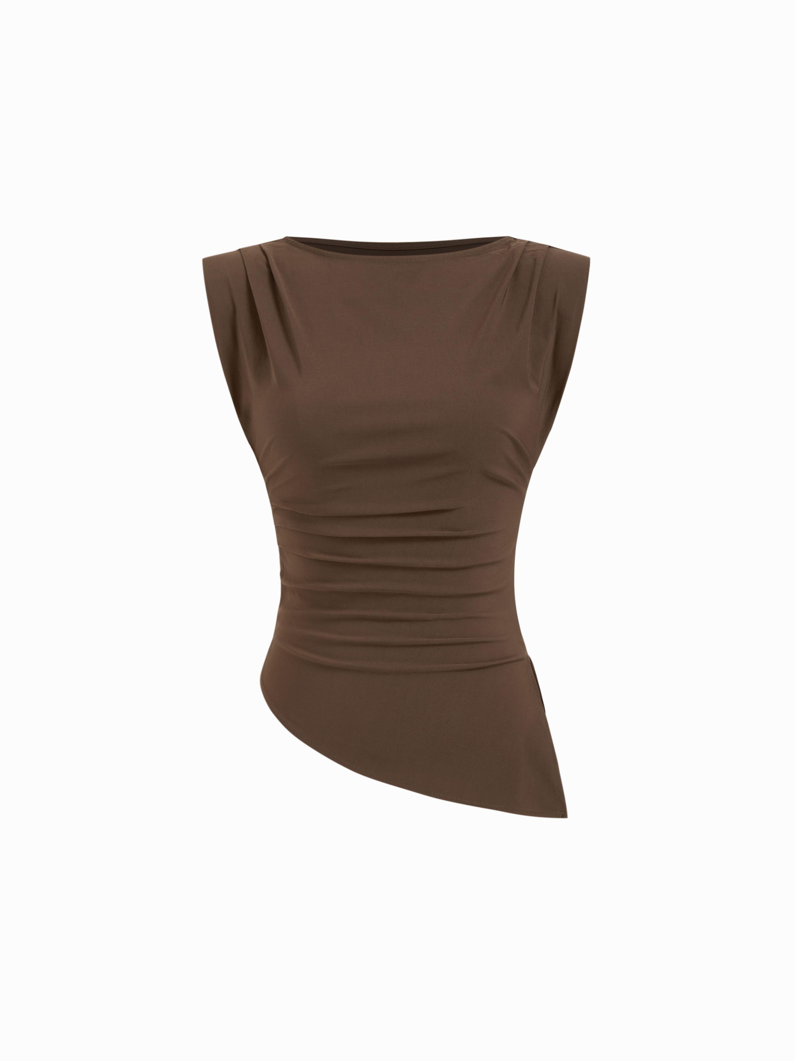 Boat Neck Drawstring Asymmetrical Hem Blouse by CIDER