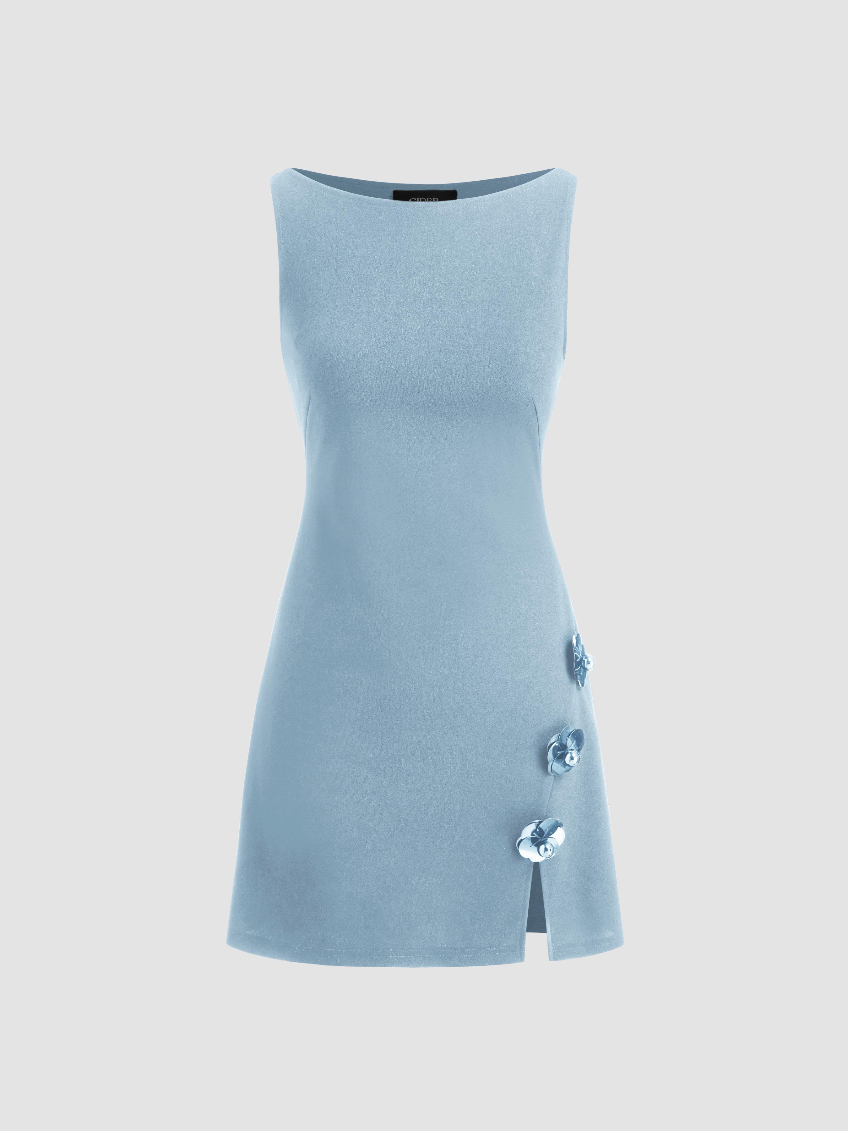 Boat Neck Floral Split Mini Dress by CIDER