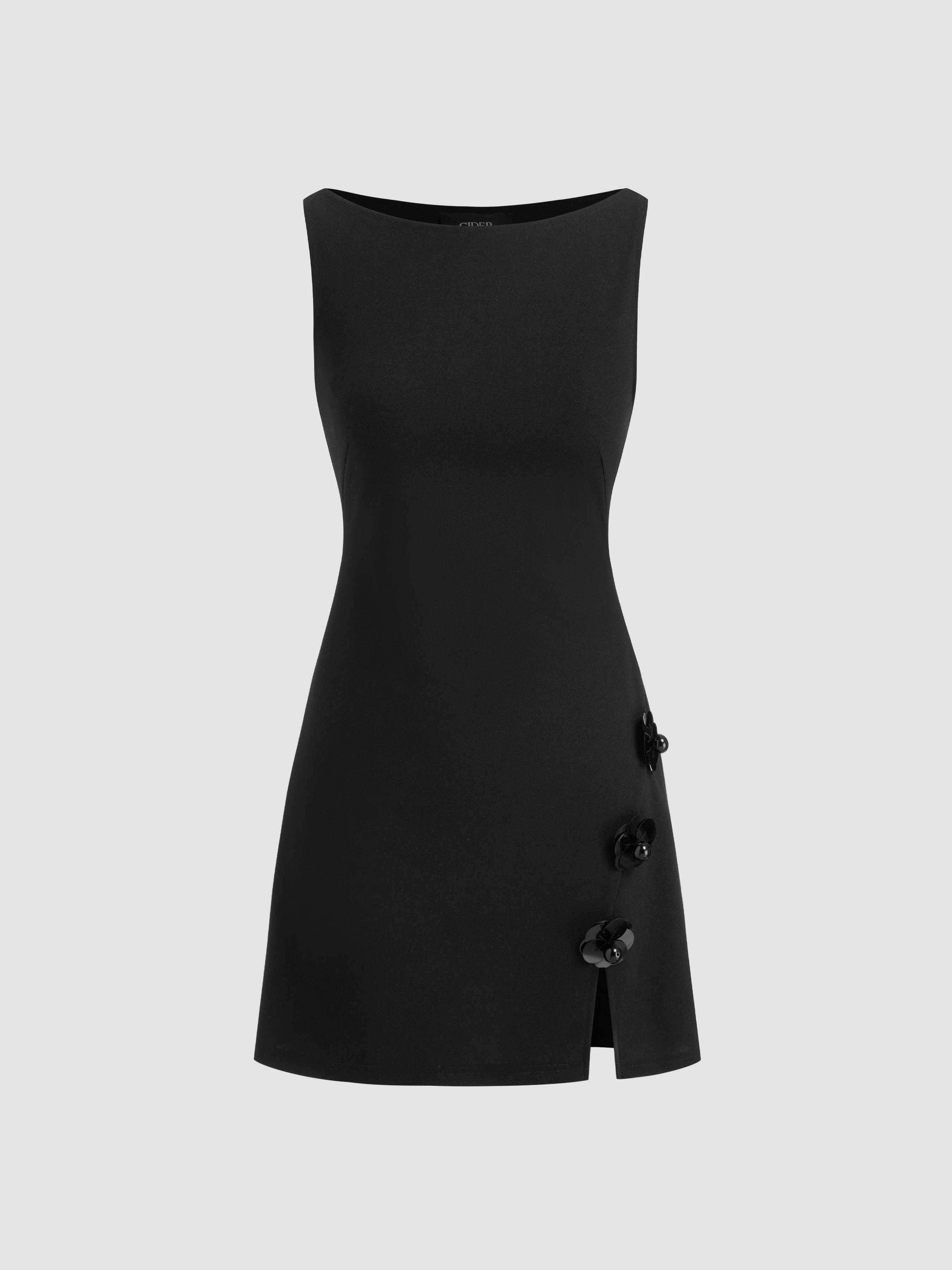 Boat Neck Floral Split Mini Dress by CIDER