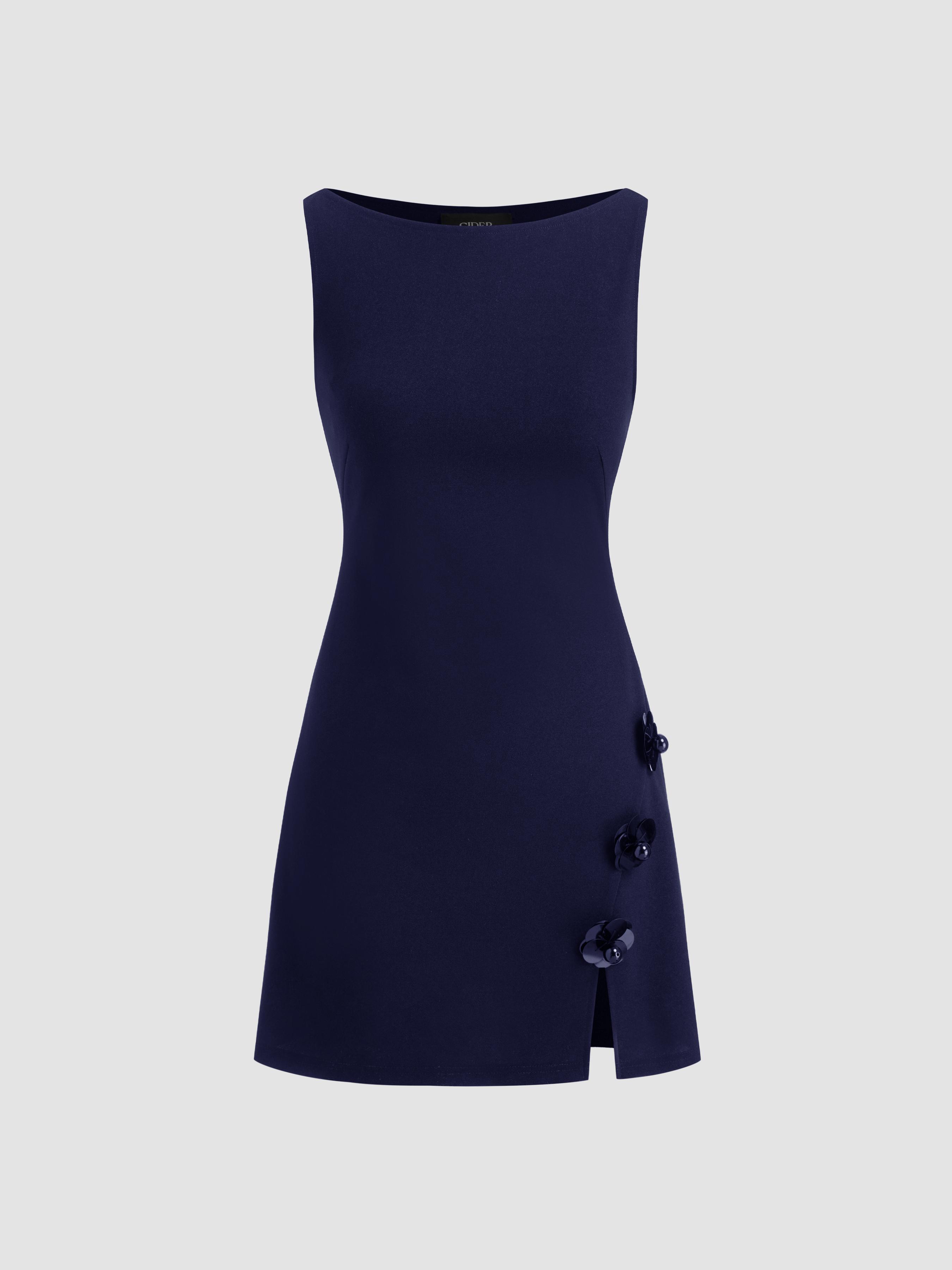 Boat Neck Floral Split Mini Dress by CIDER
