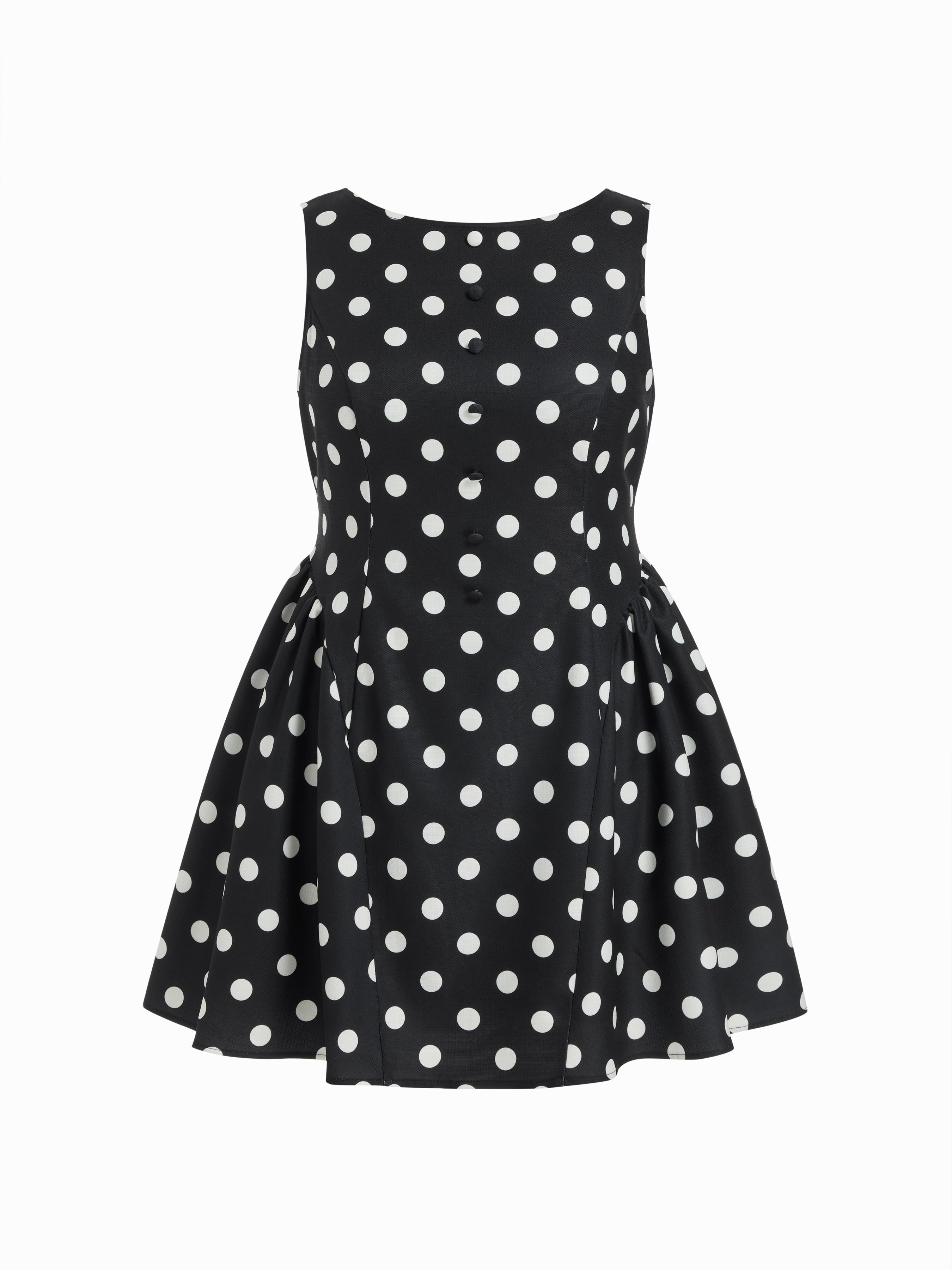 Boat Neck Knotted Polka Dot Backless Mini Dress Curve & Plus by CIDER
