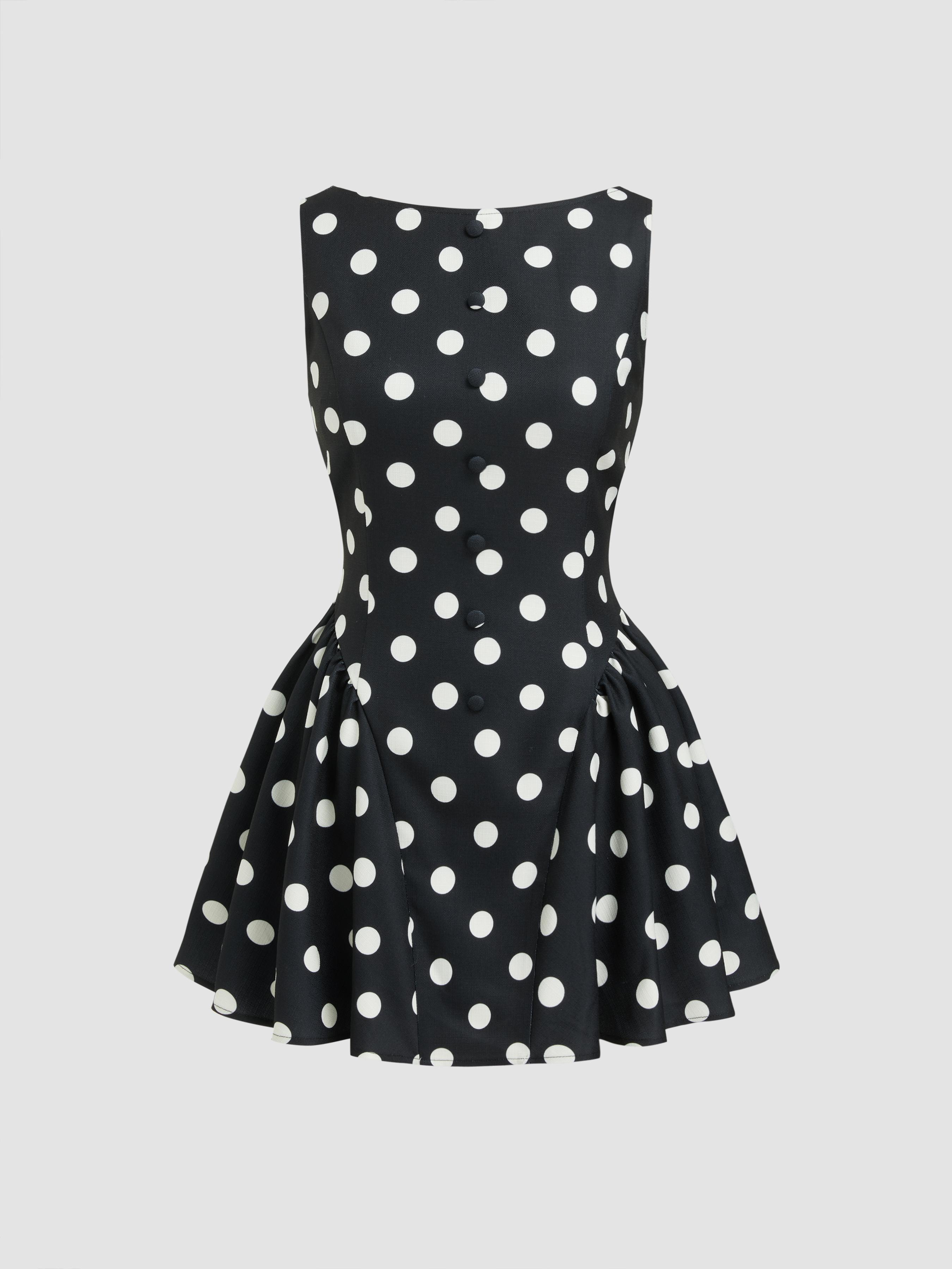 Boat Neck Knotted Polka Dot Backless Mini Dress by CIDER