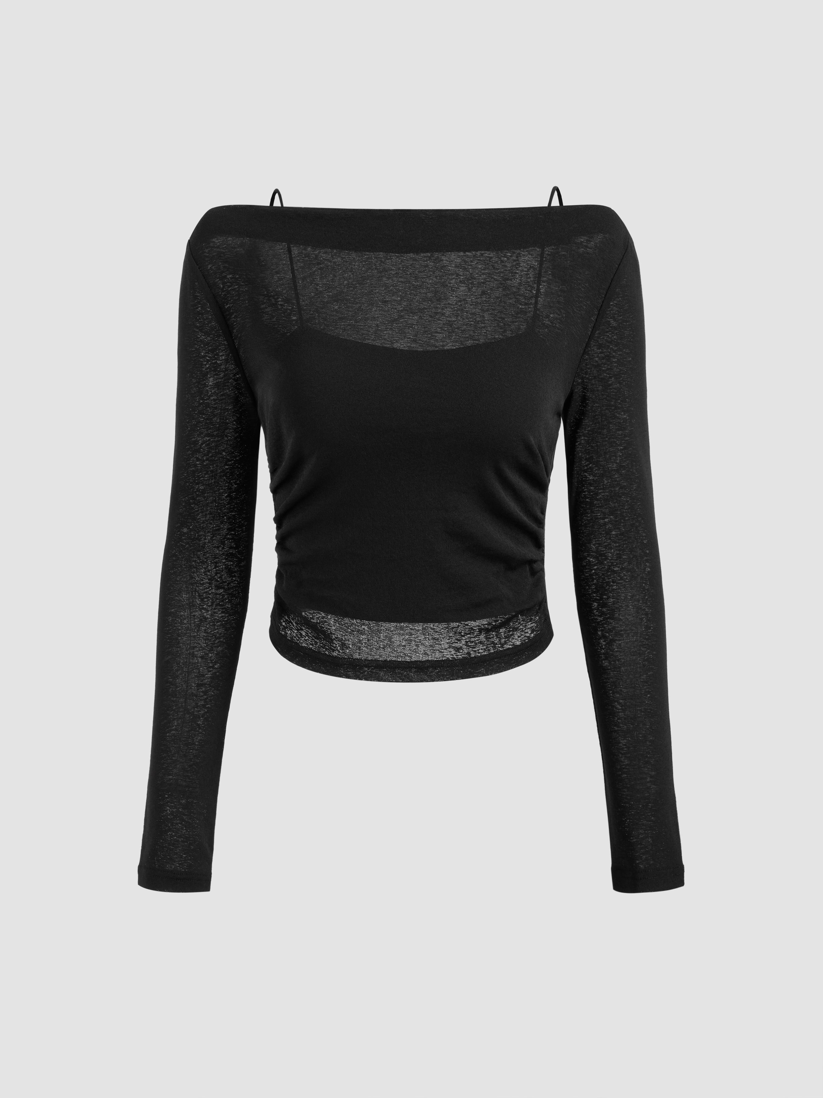 Boat Neck Long Sleeve Two-piece Top by CIDER