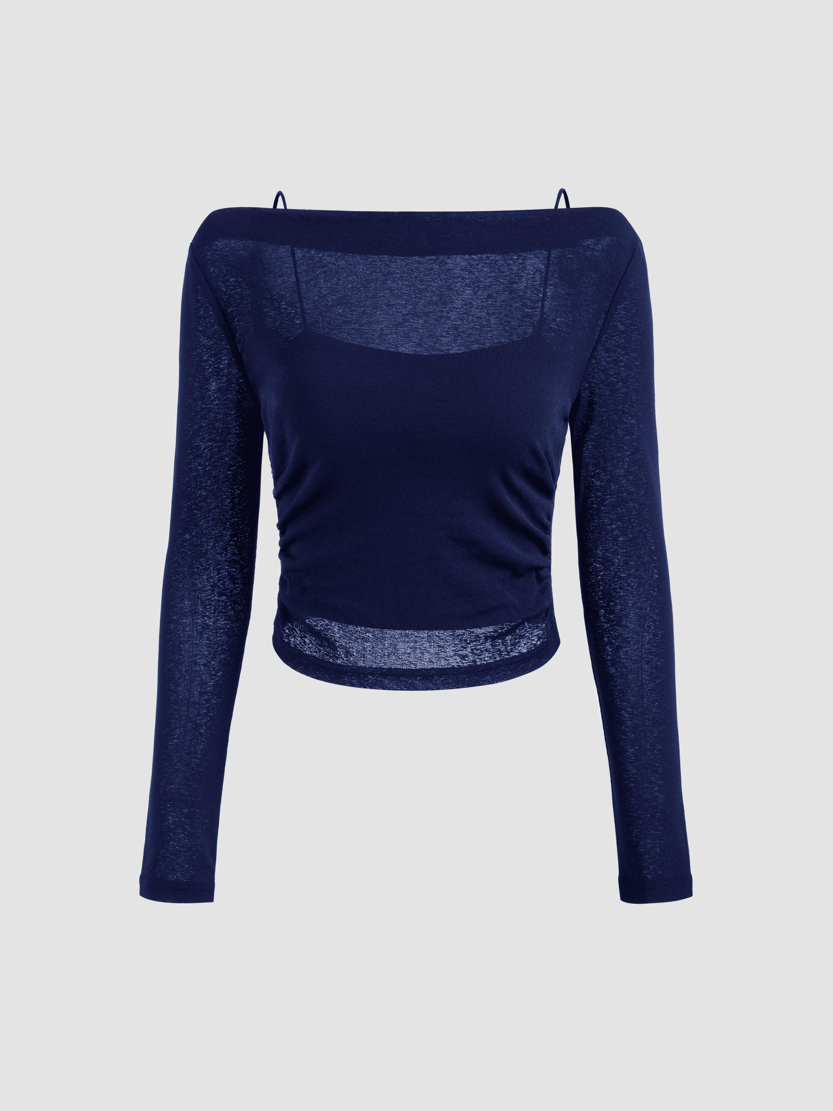 Boat Neck Long Sleeve Two-piece Top by CIDER