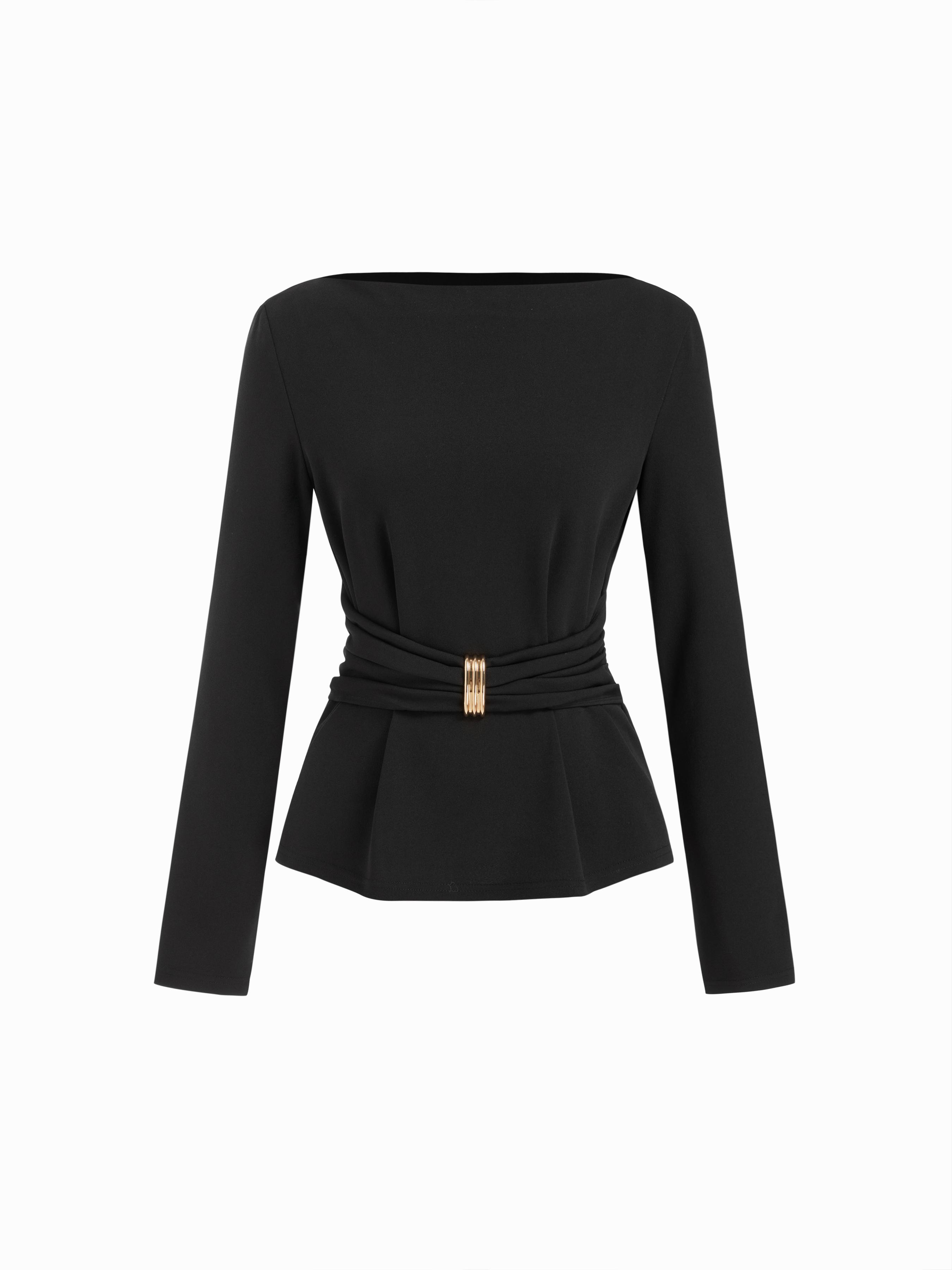 Boat Neck Metal Detail Ruched Top by CIDER