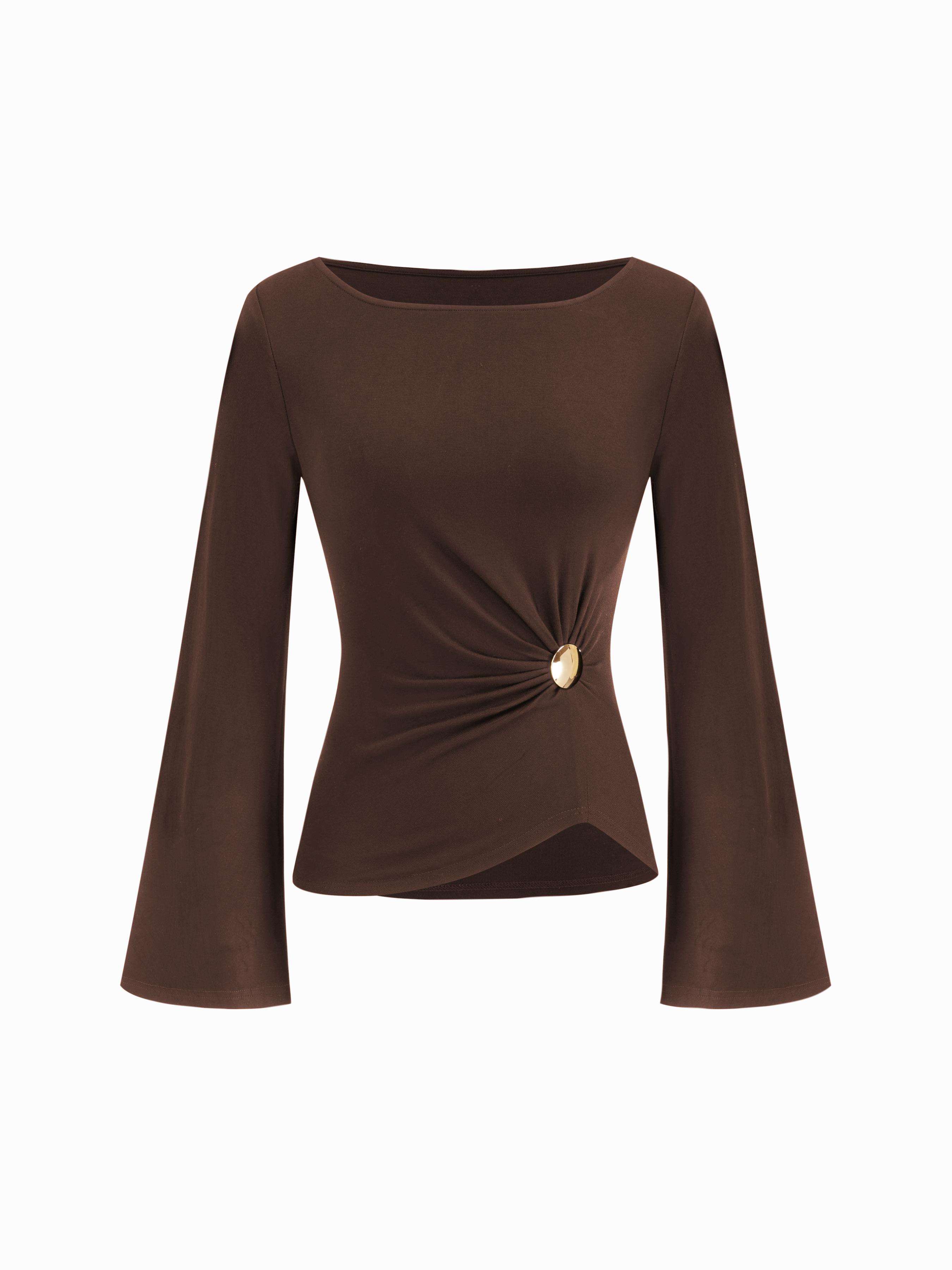 Boat Neck Metal Detail Top by CIDER