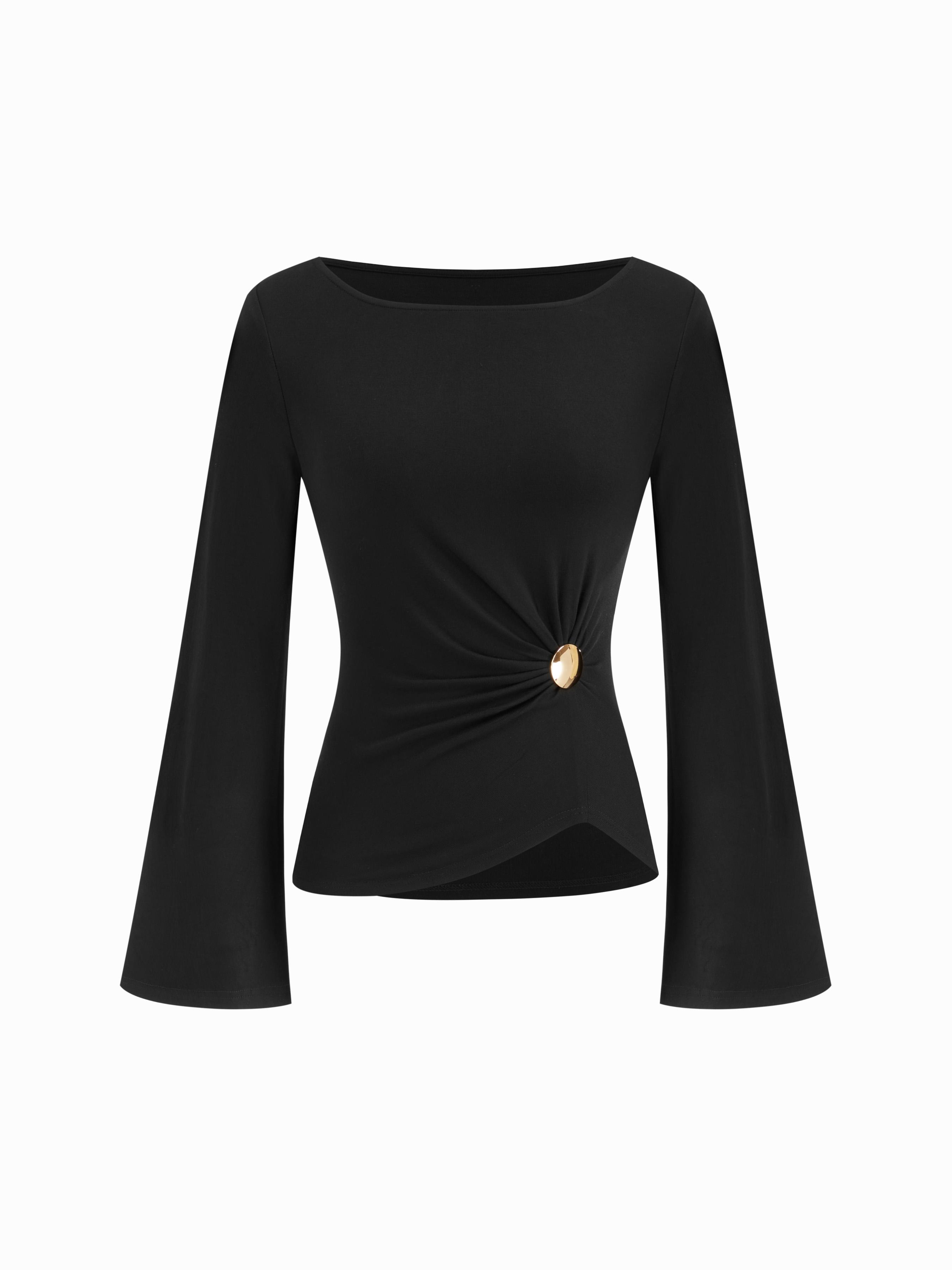 Boat Neck Metal Detail Top by CIDER