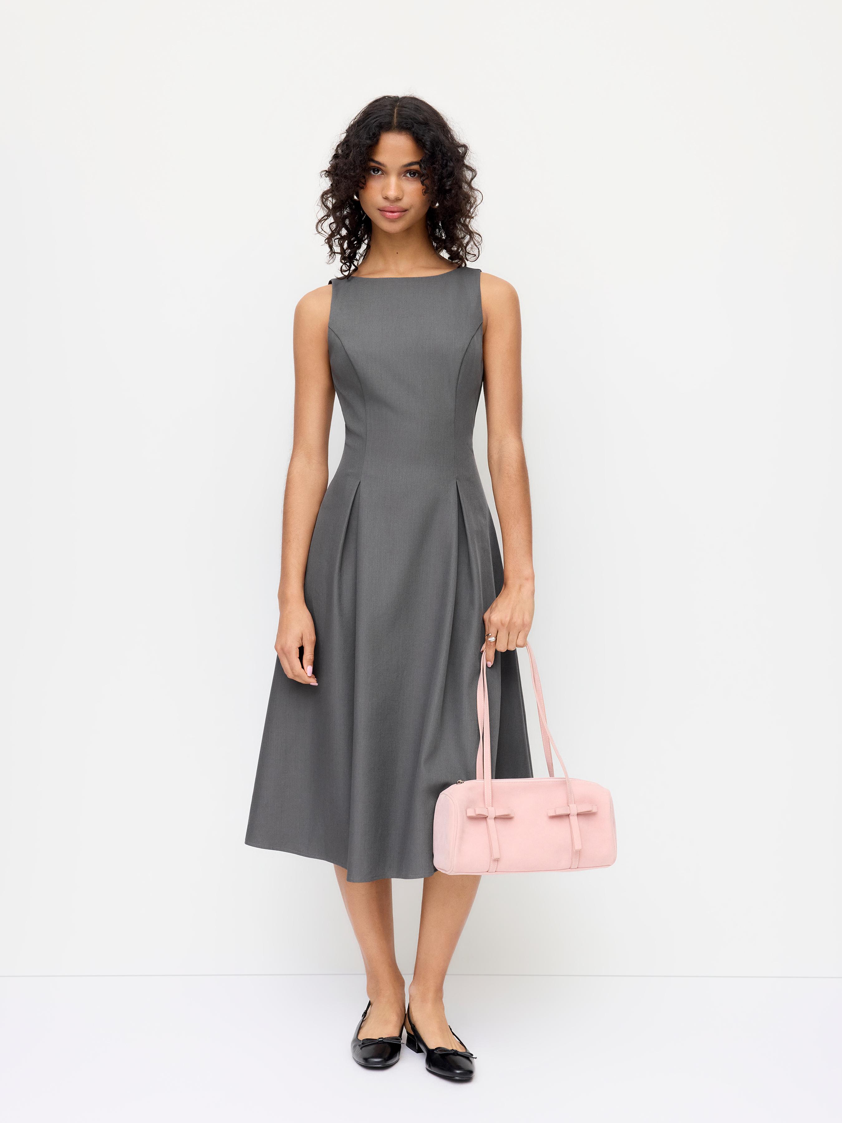 Boat Neck Pleated A-line Midi Cami Dress by CIDER