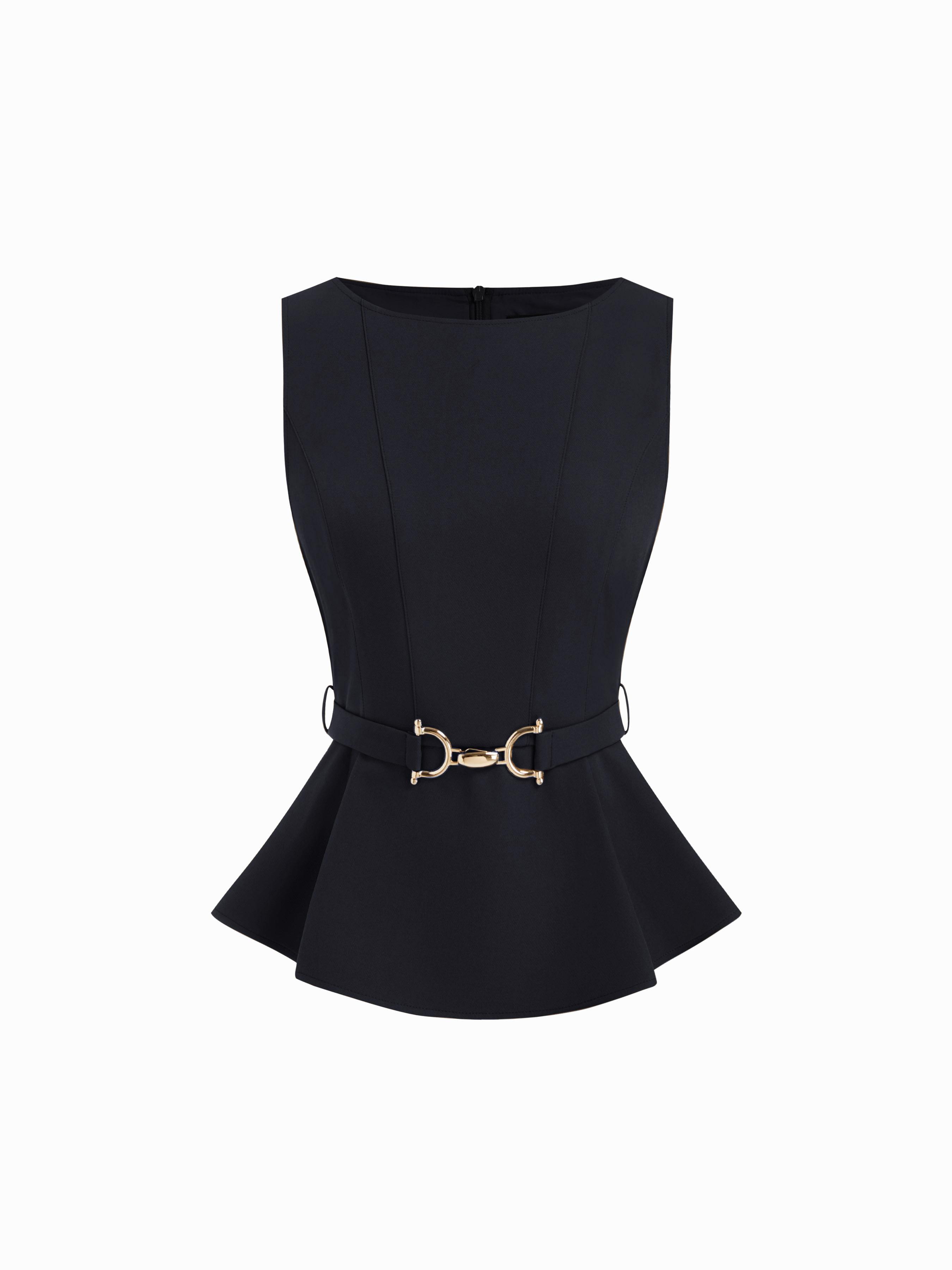 Boat Neck Pleated Tank Top With Belt by CIDER