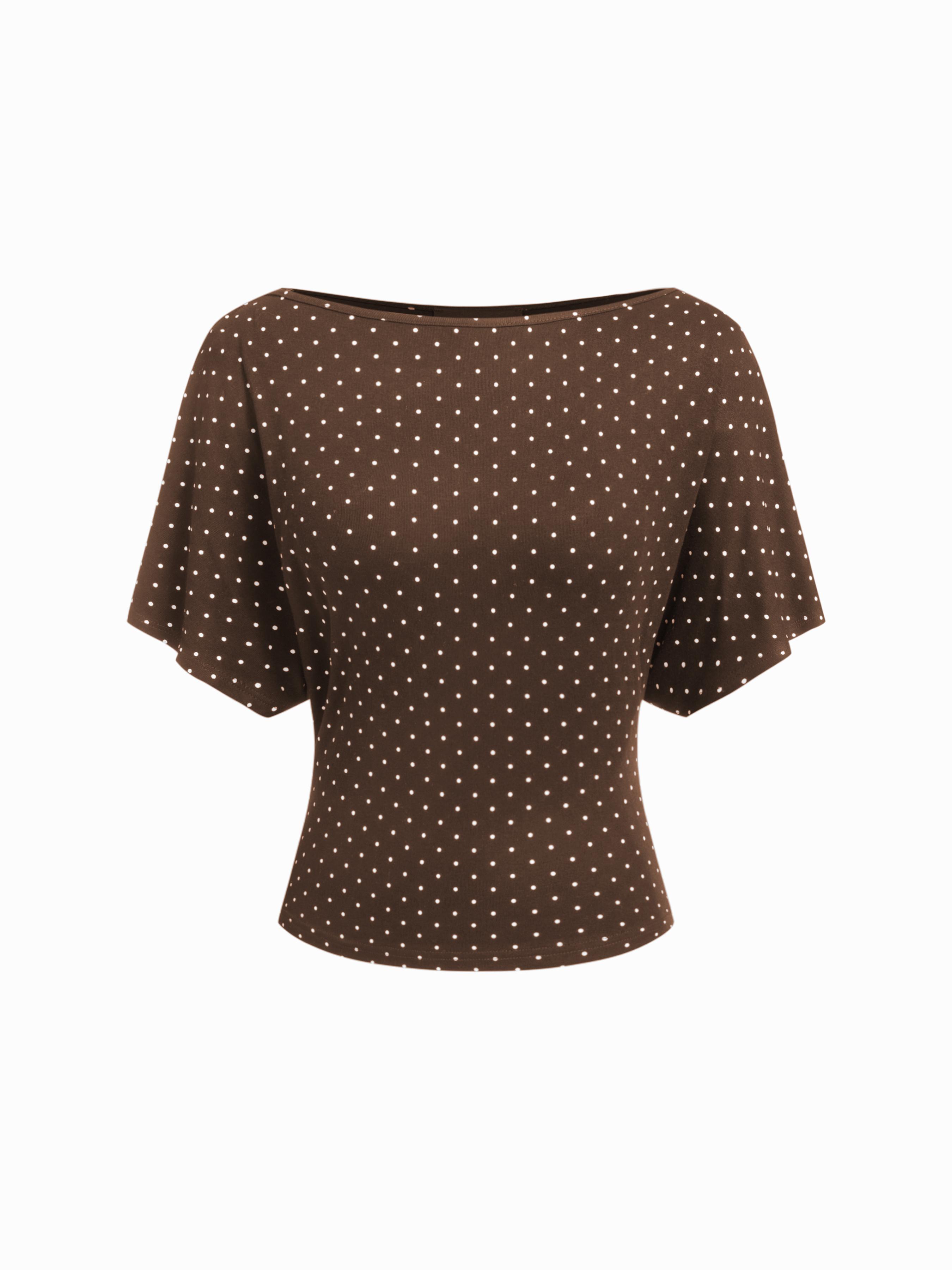 Boat Neck Polka Dot Batwing Sleeve Oversized Tee by CIDER