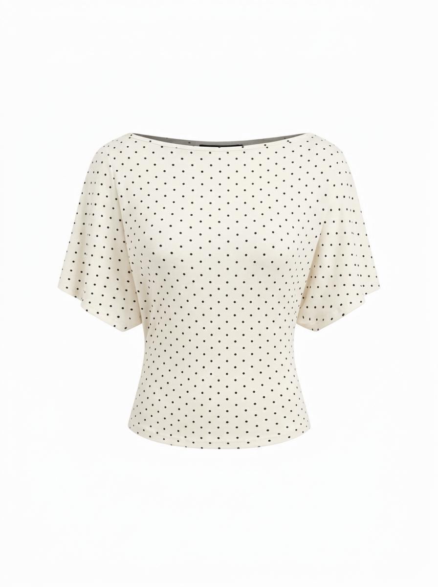 Boat Neck Polka Dot Batwing Sleeve Oversized Tee by CIDER
