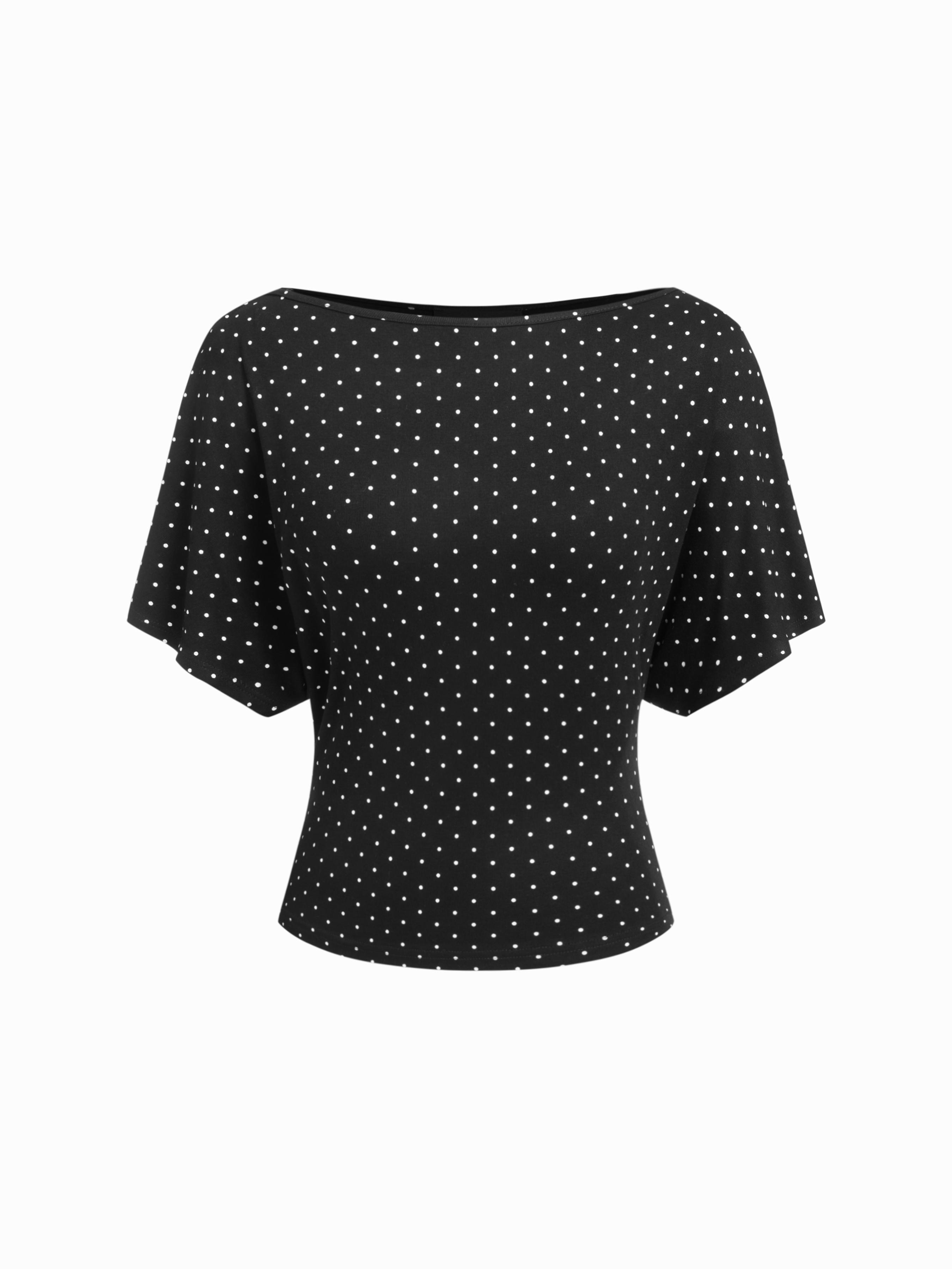 Boat Neck Polka Dot Batwing Sleeve Oversized Tee by CIDER