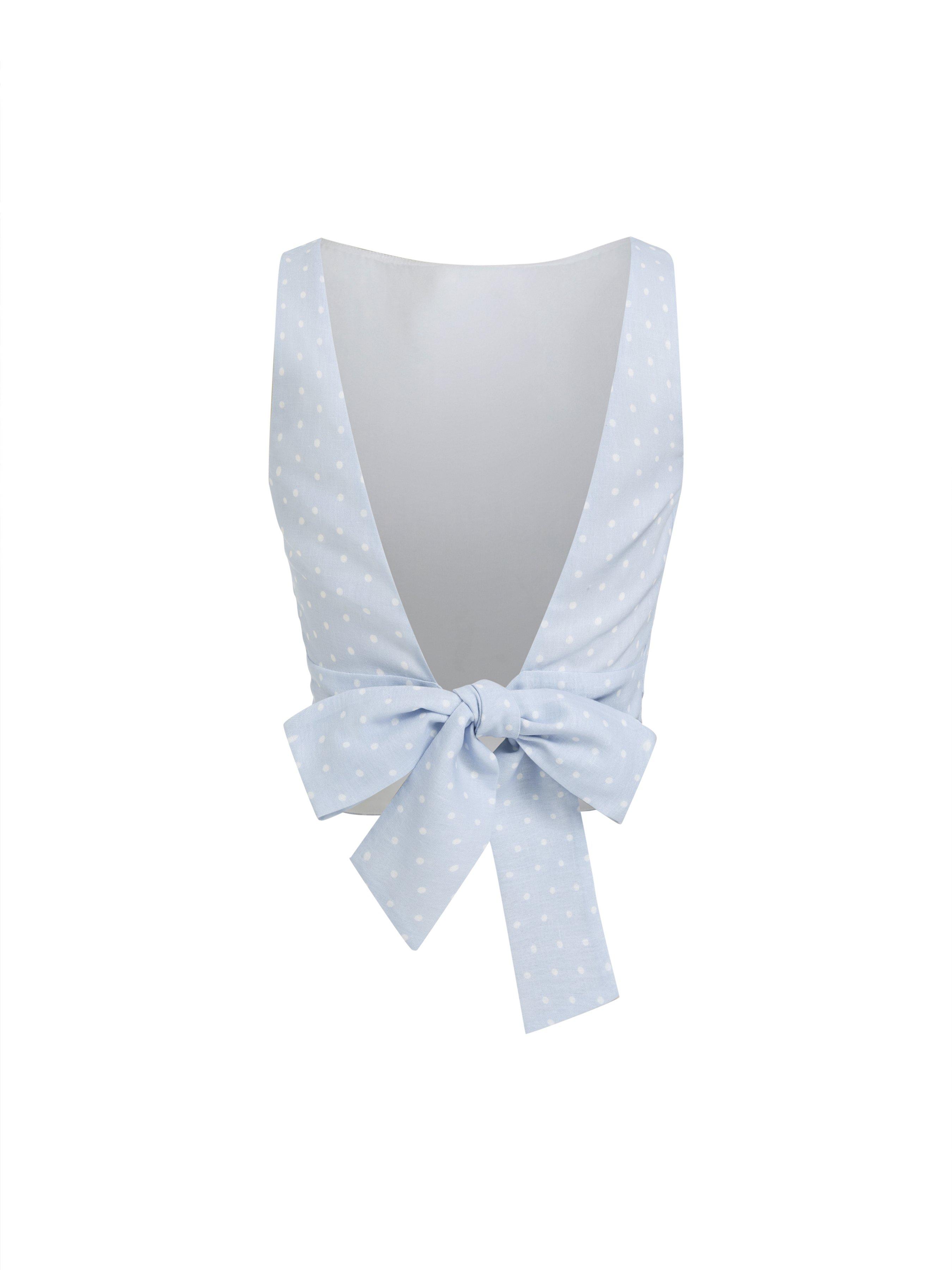 Boat Neck Polka Dot Bowknot Backless Crop Top by CIDER