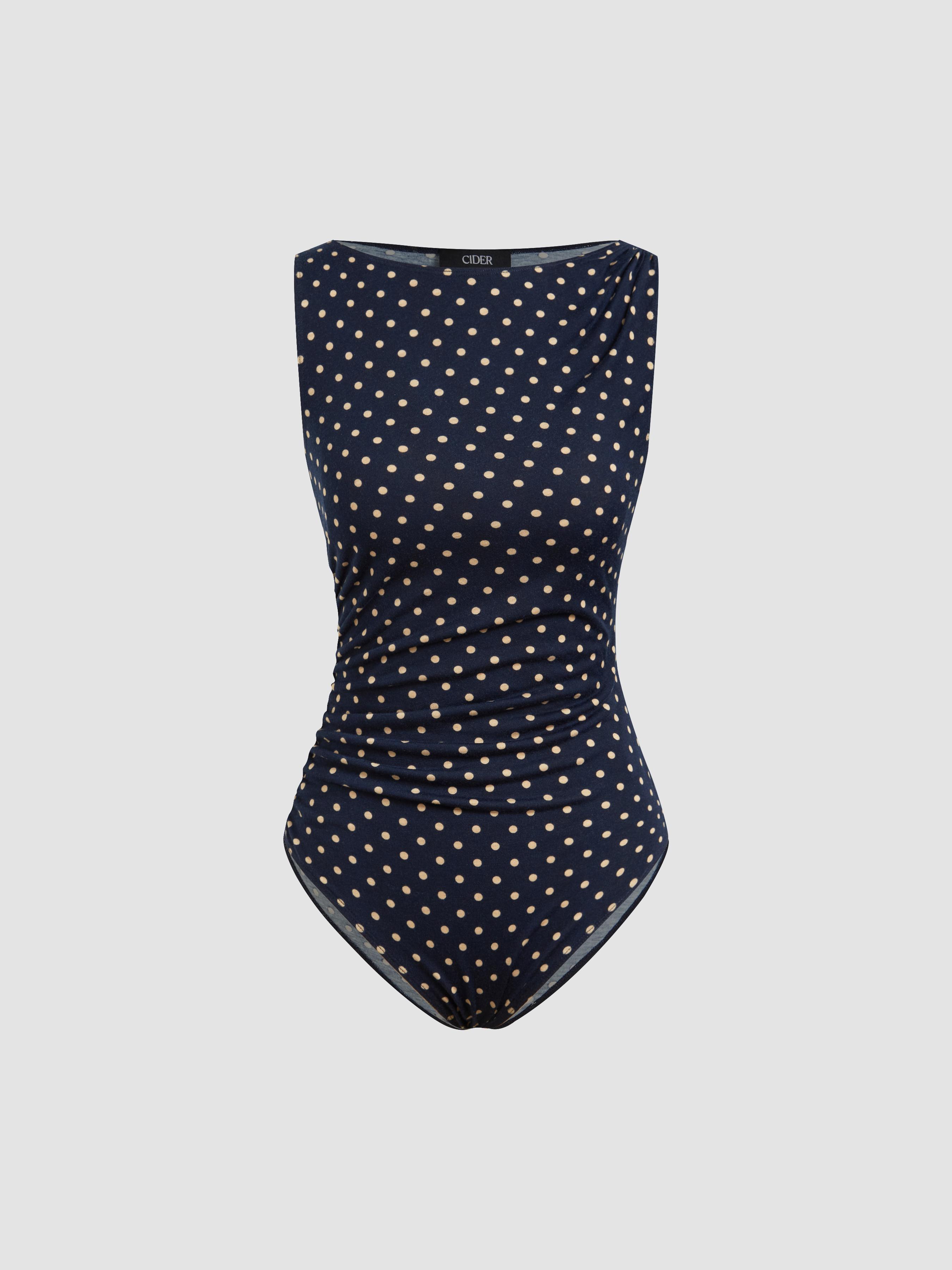 Boat Neck Polka Dot Ruched Bodysuit by CIDER
