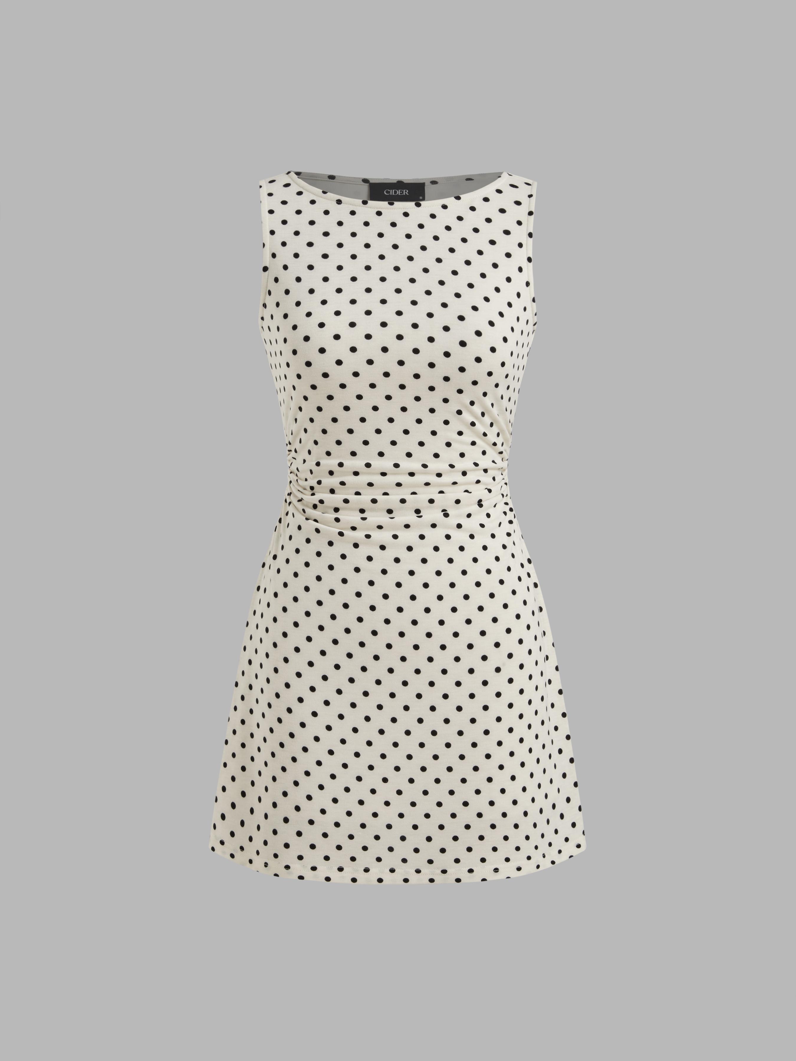 Boat Neck Polka Dot Ruched Mini Dress by CIDER