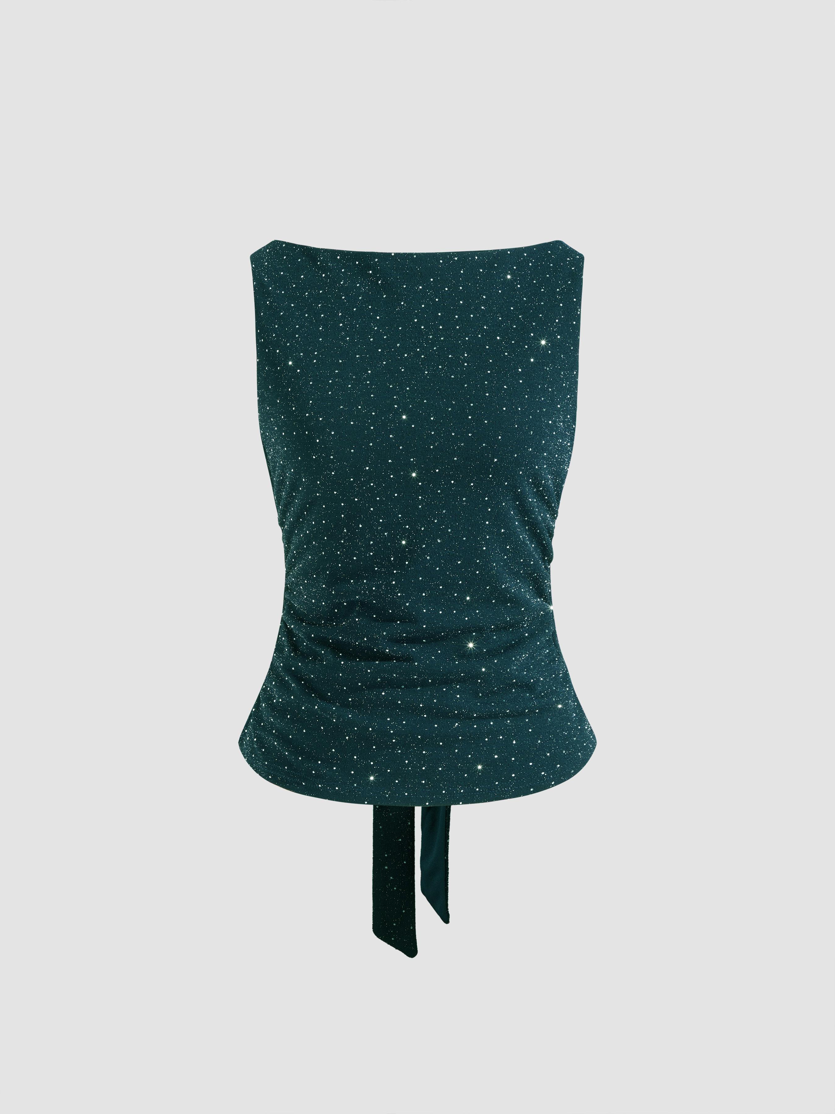 Boat Neck Rhinestone Knotted Tank Top by CIDER