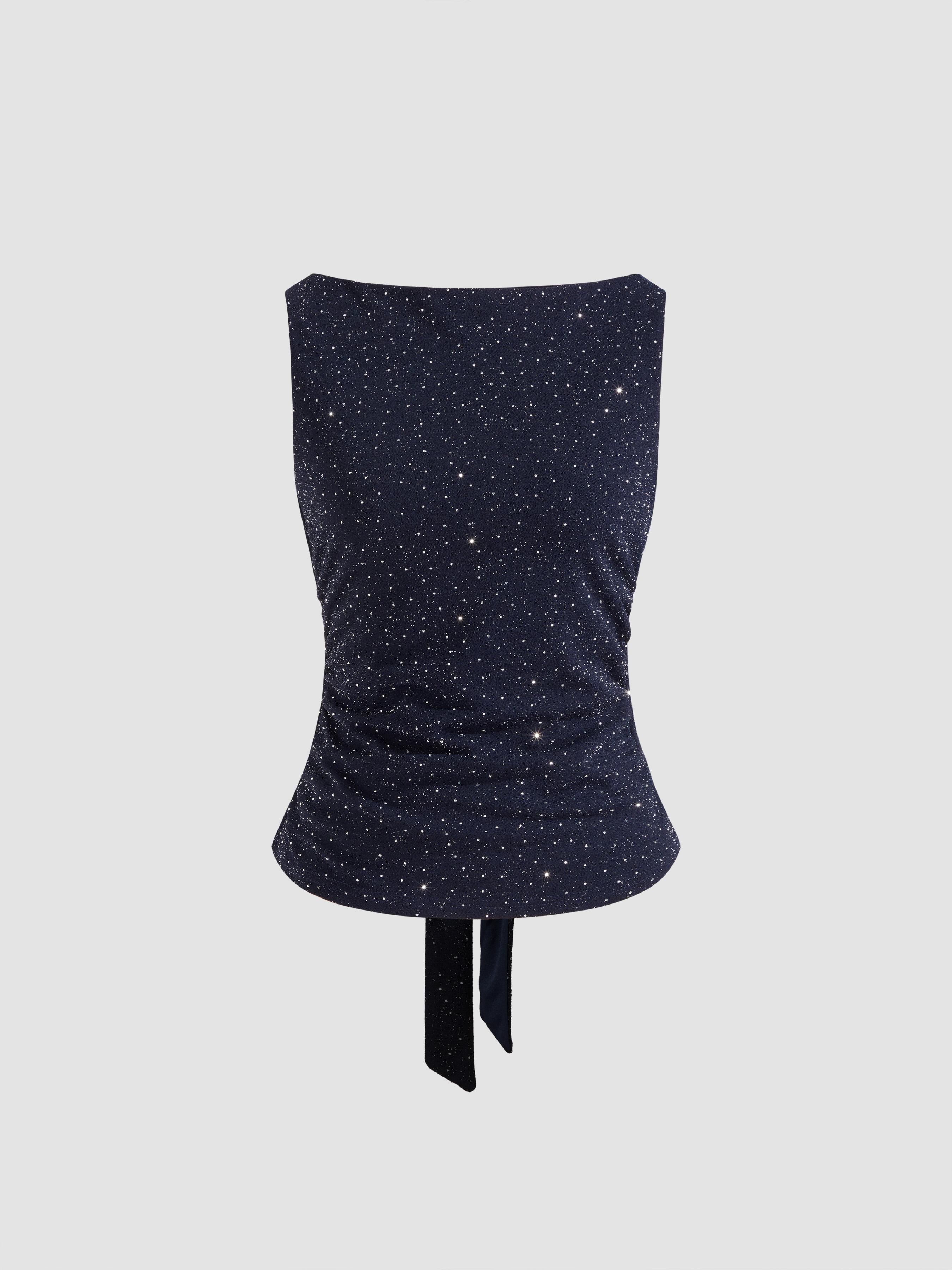 Boat Neck Rhinestone Knotted Tank Top by CIDER