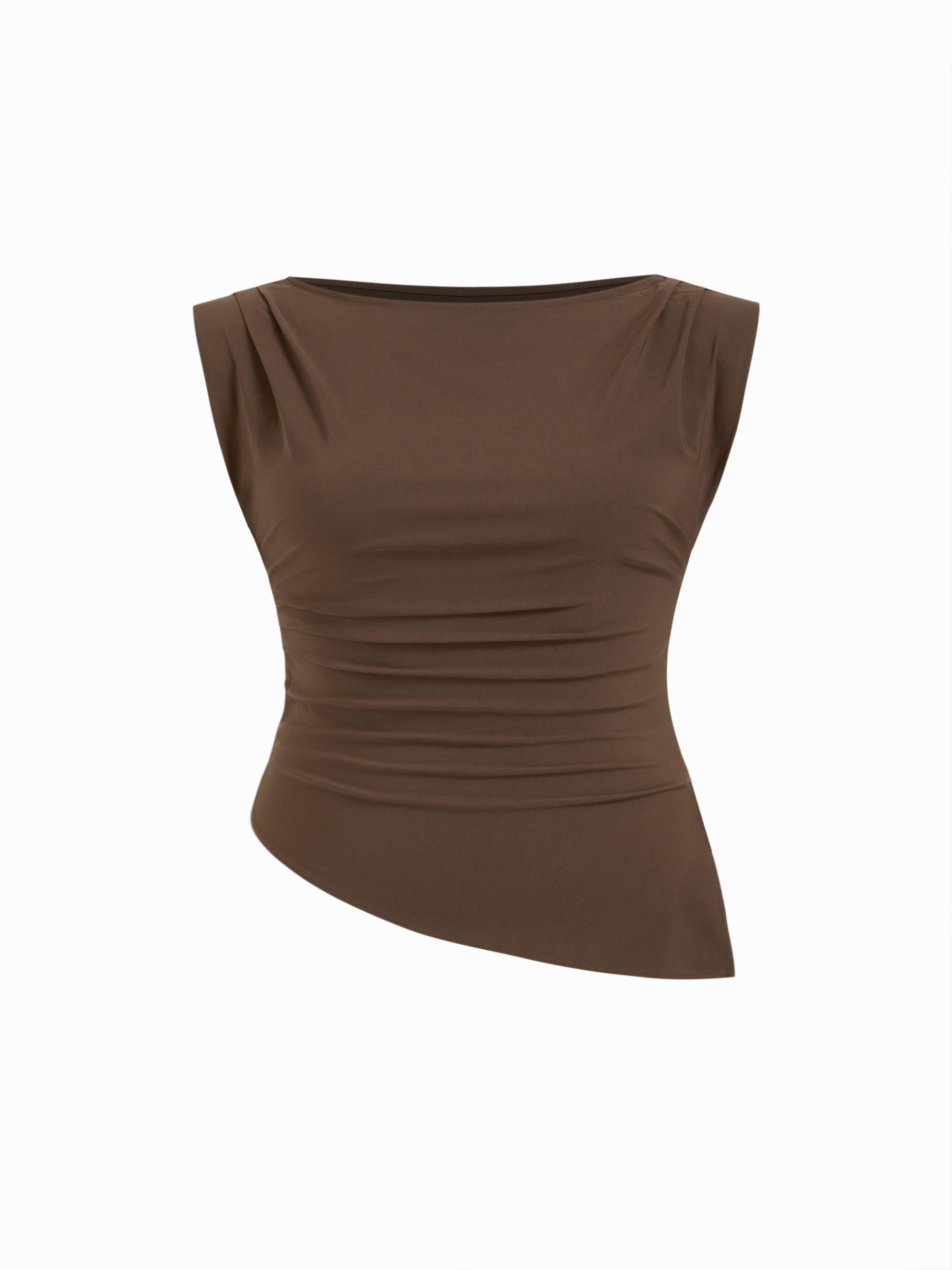 Boat Neck Ruched Asymmetrical Hem Blouse Curve & Plus by CIDER