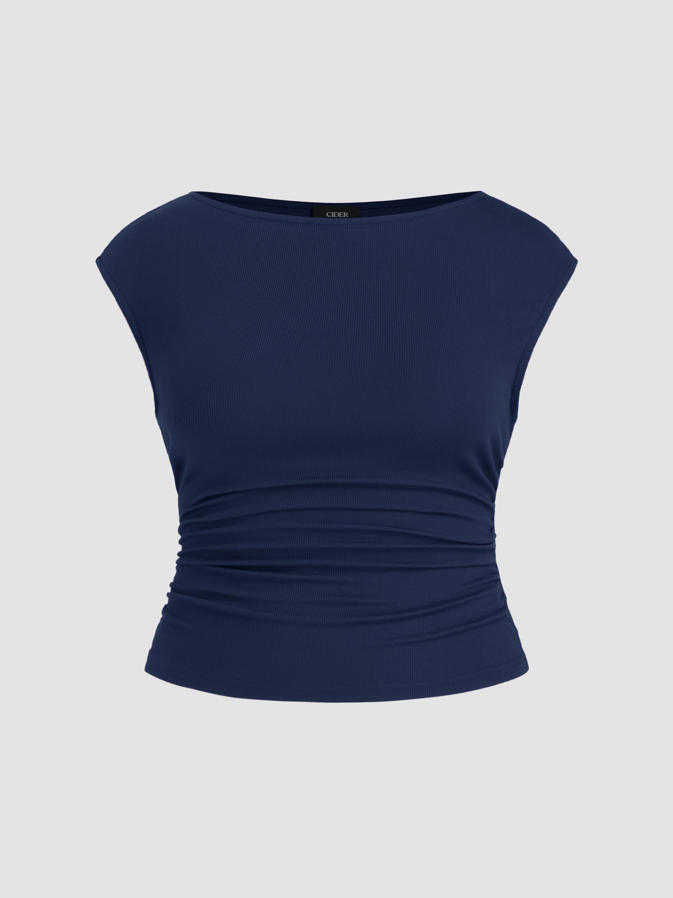Boat Neck Ruched Tank Top Curve & Plus by CIDER