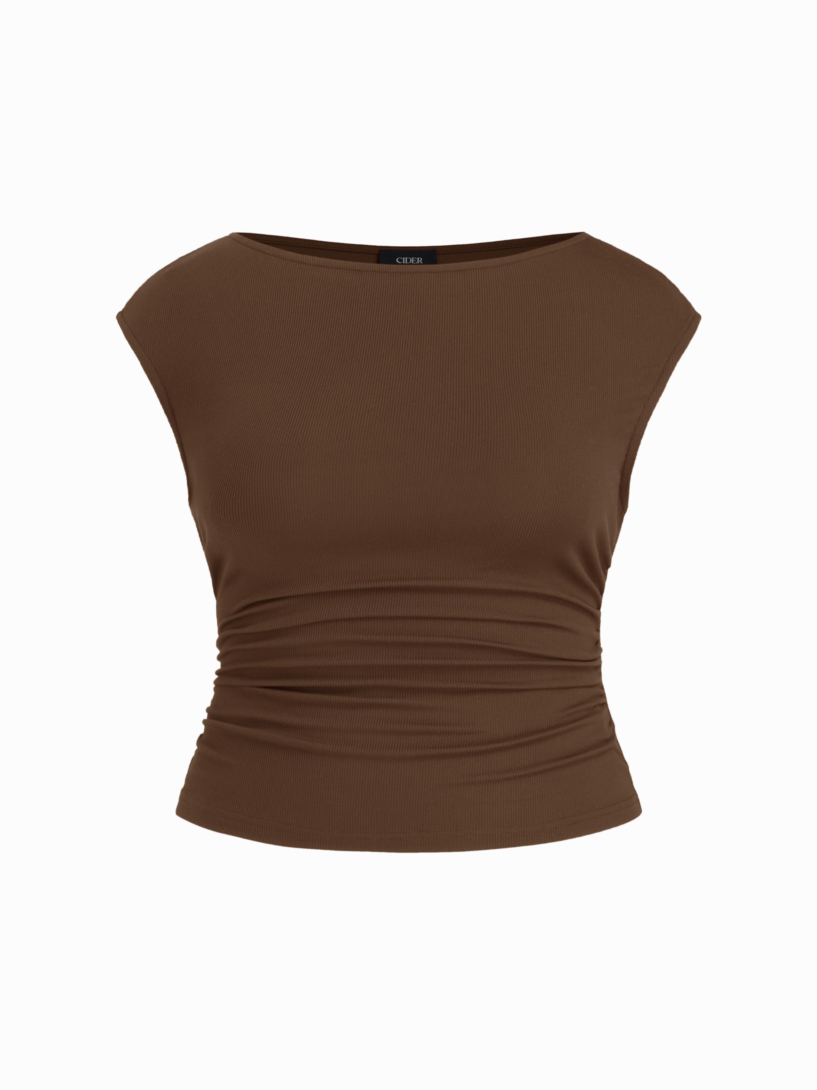 Boat Neck Ruched Tank Top Curve & Plus by CIDER