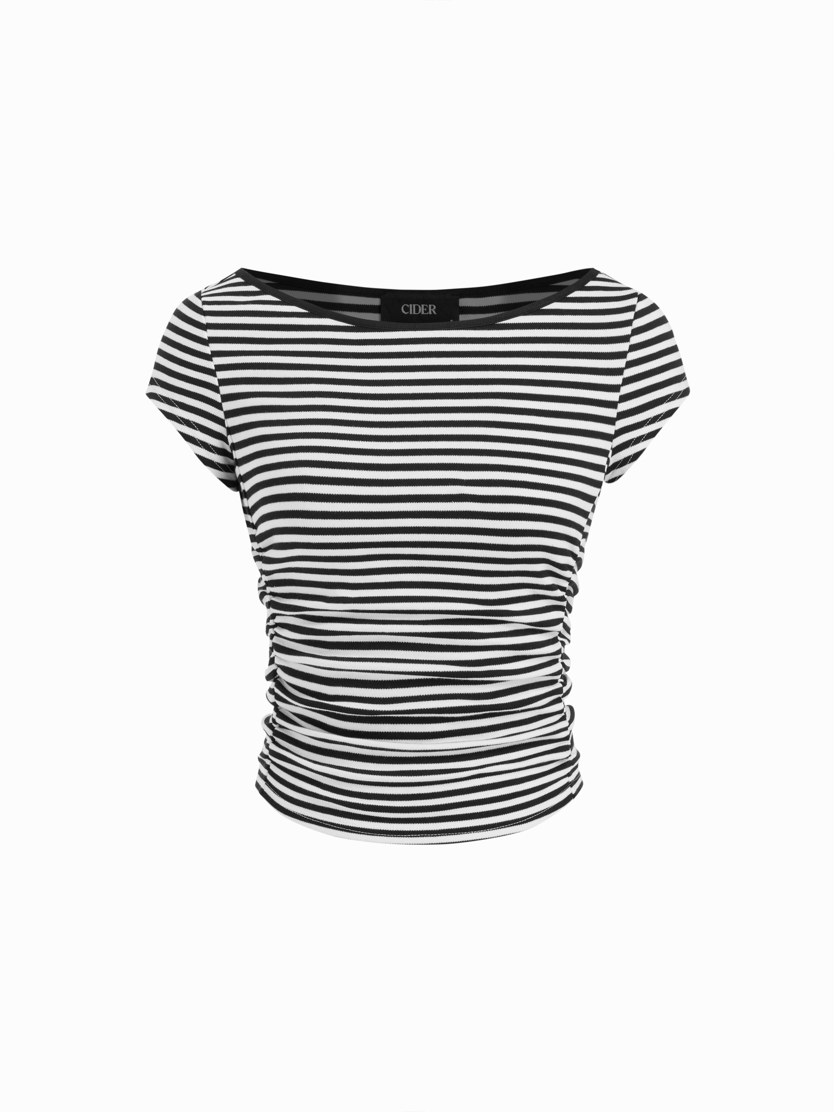 Boat Neck Ruched Tee by CIDER