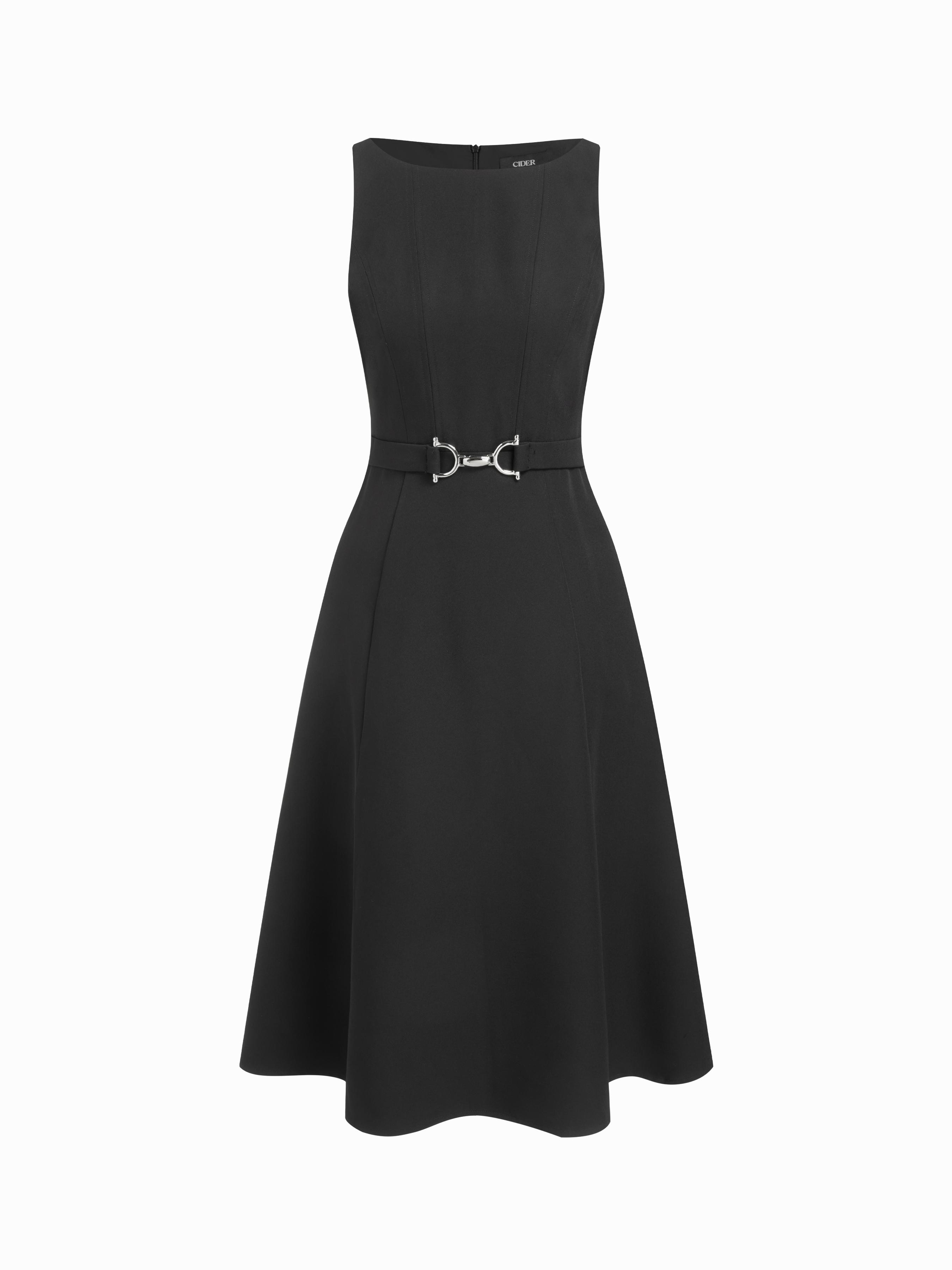Boat Neck Ruffle A-line Midi Dress With Belt by CIDER