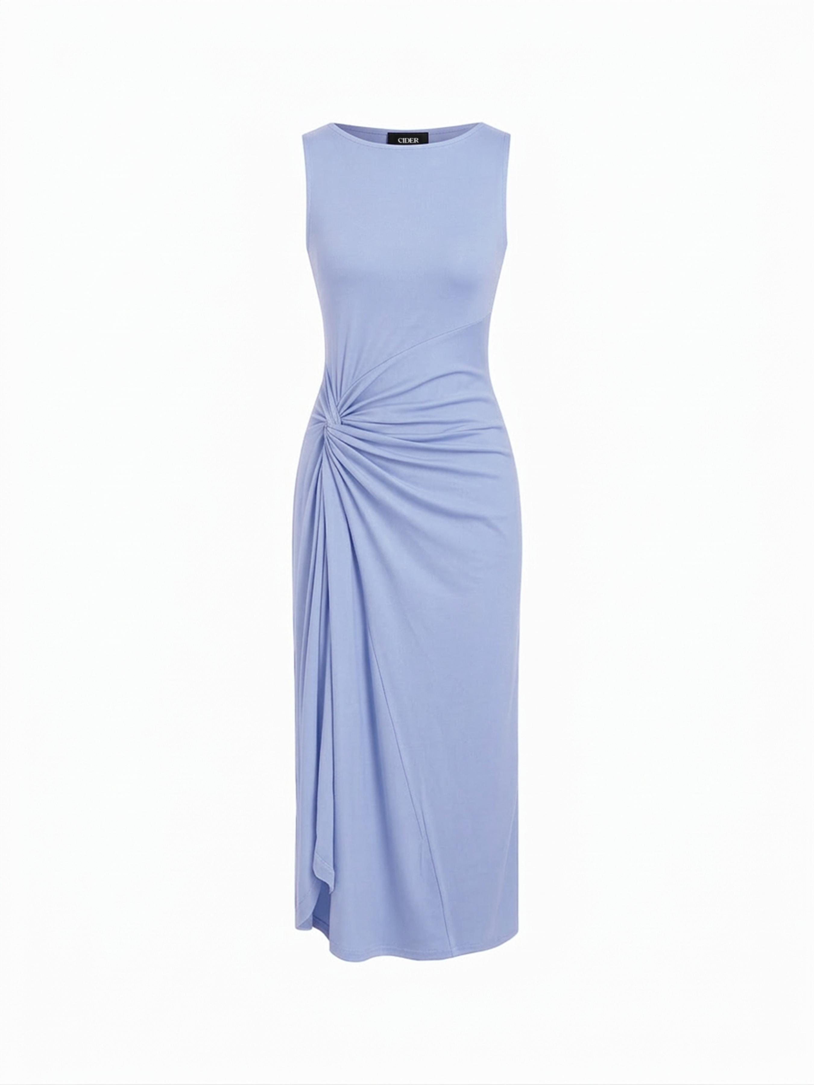 Boat Neck Side Twist Draped Mandarin Midi Dress by CIDER