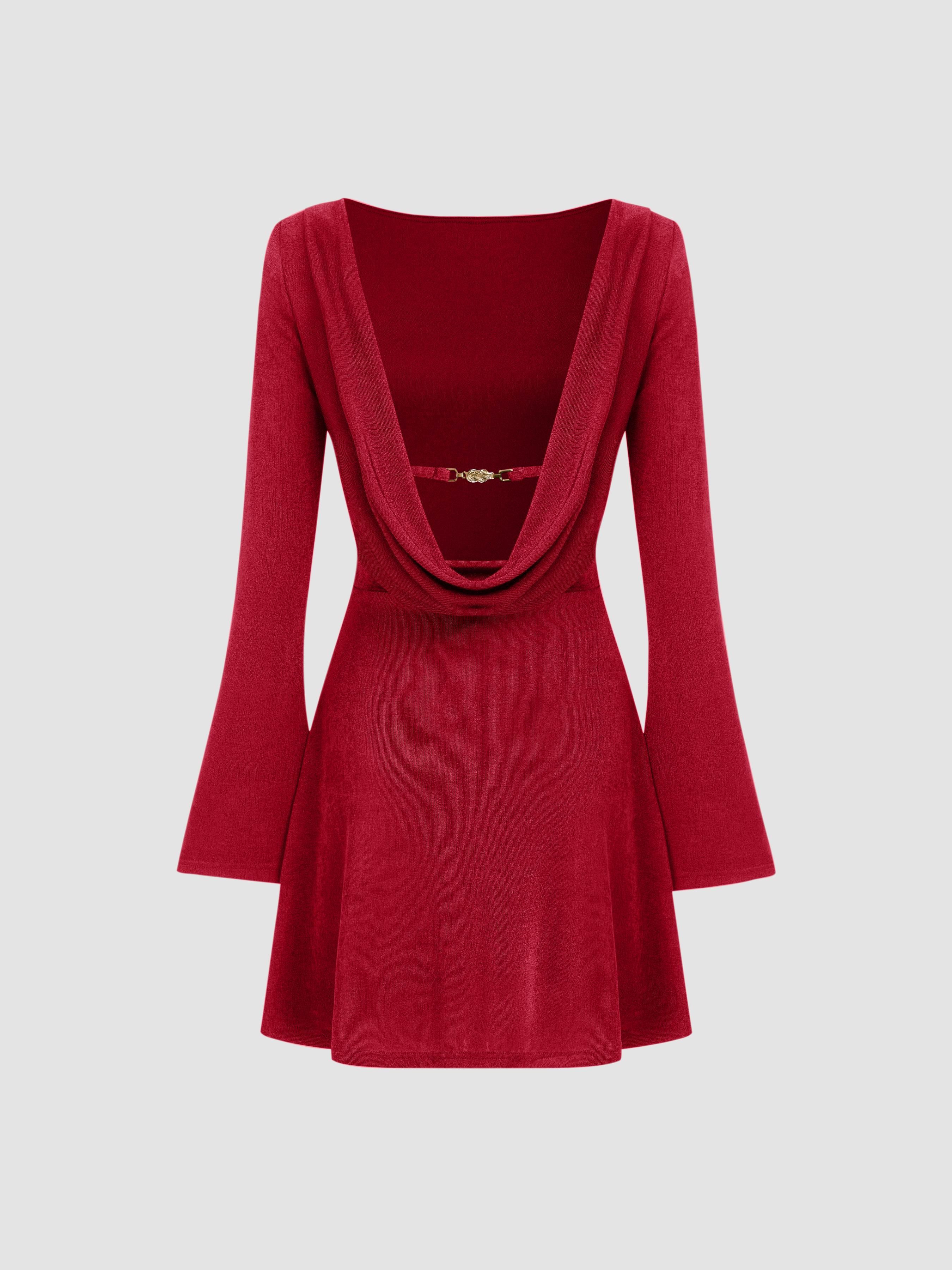 Boat Neck Solid Backless Mini Dress by CIDER