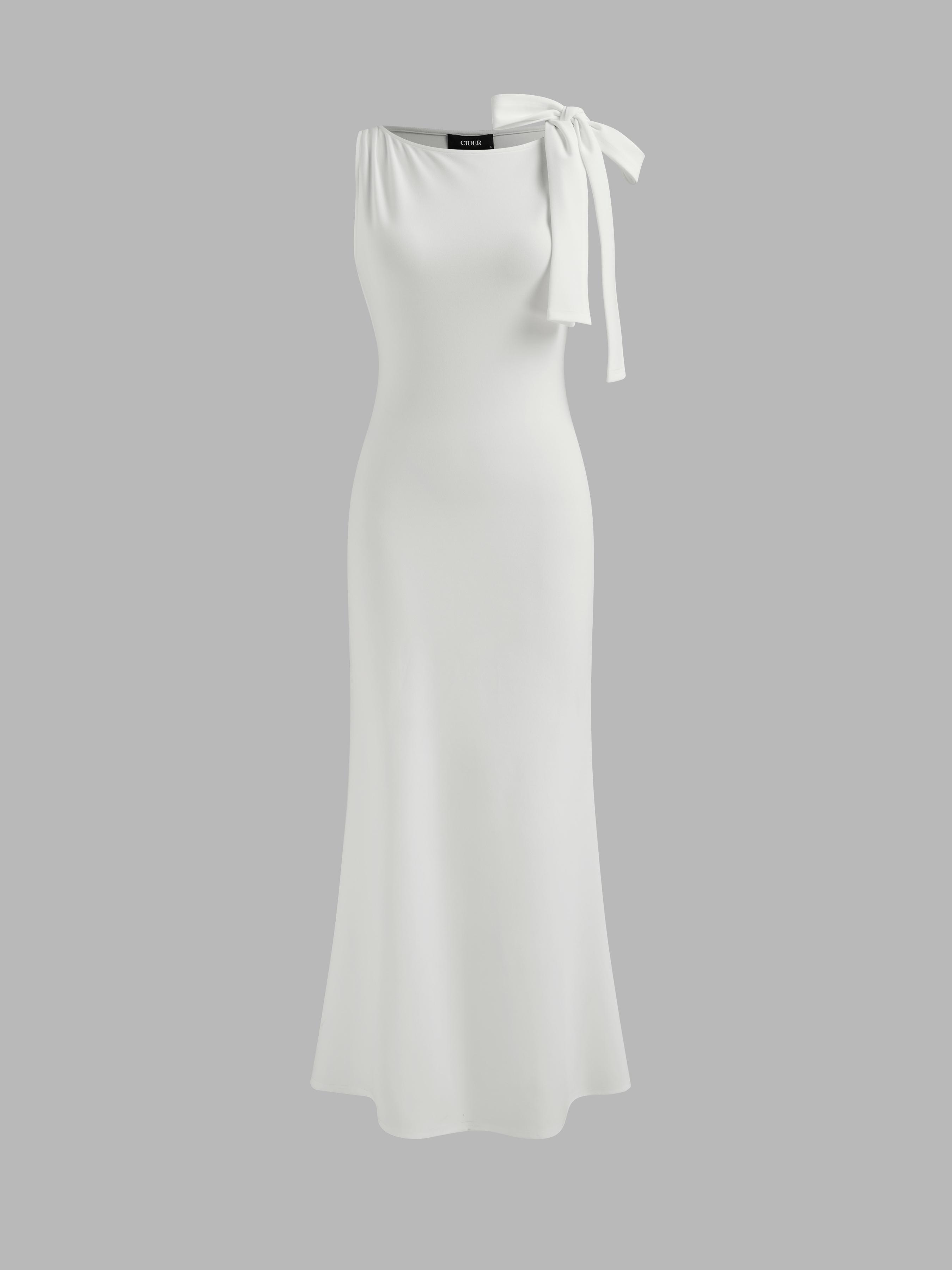 Boat Neck Solid Bowknot Maxi Dress by CIDER