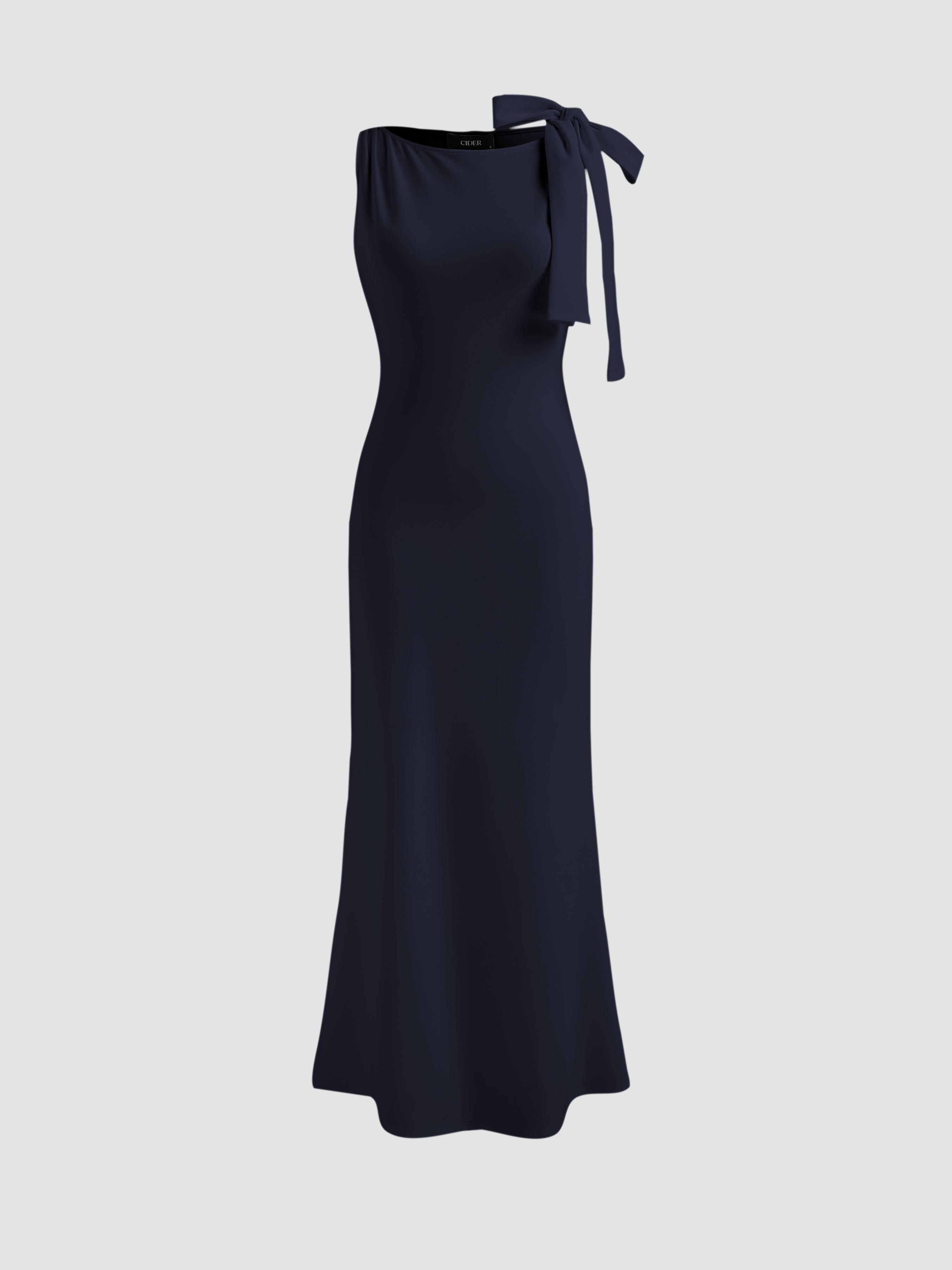 Boat Neck Solid Bowknot Maxi Dress by CIDER