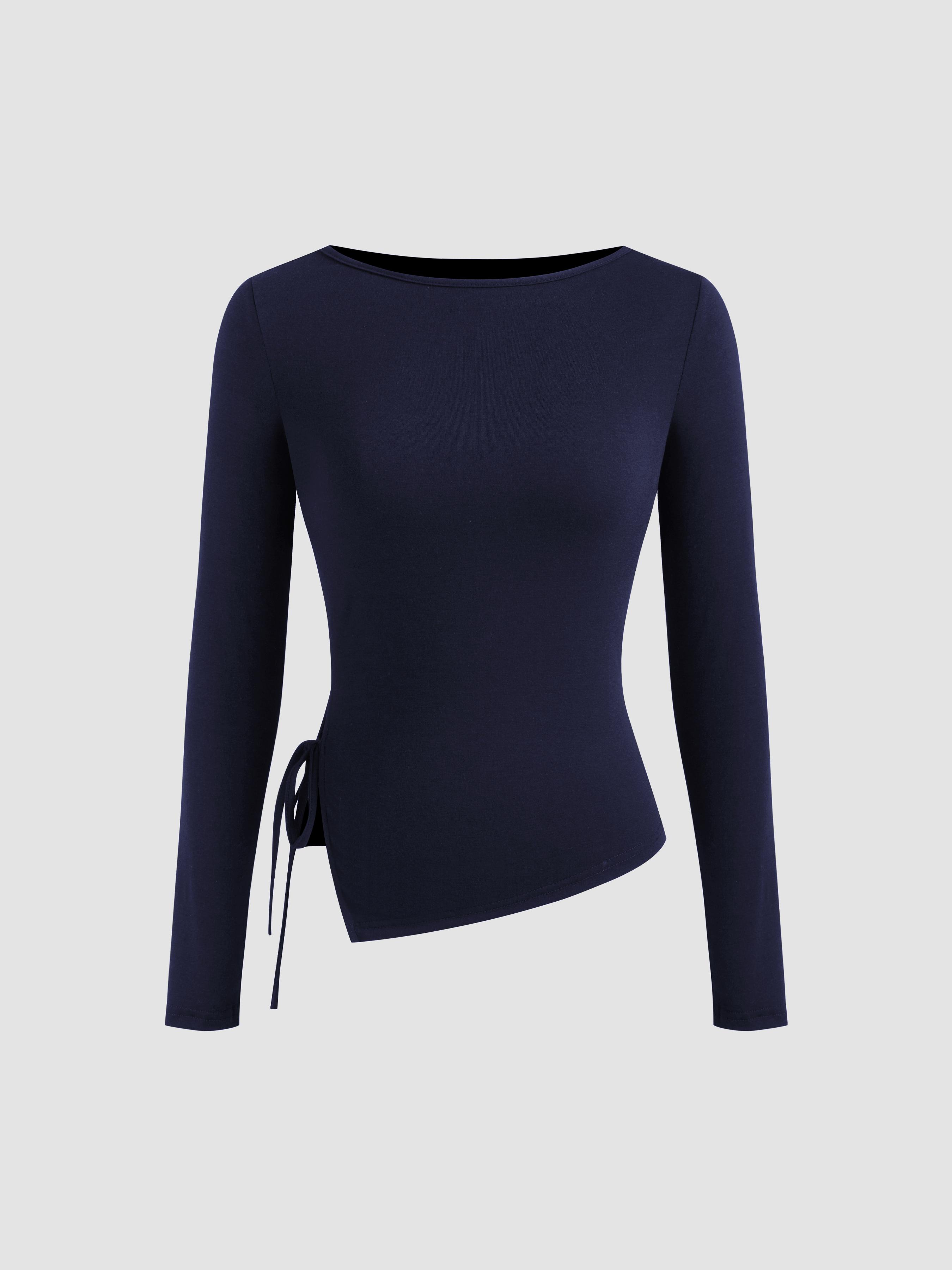 Boat Neck Solid Knotted Long Sleeve Tee by CIDER