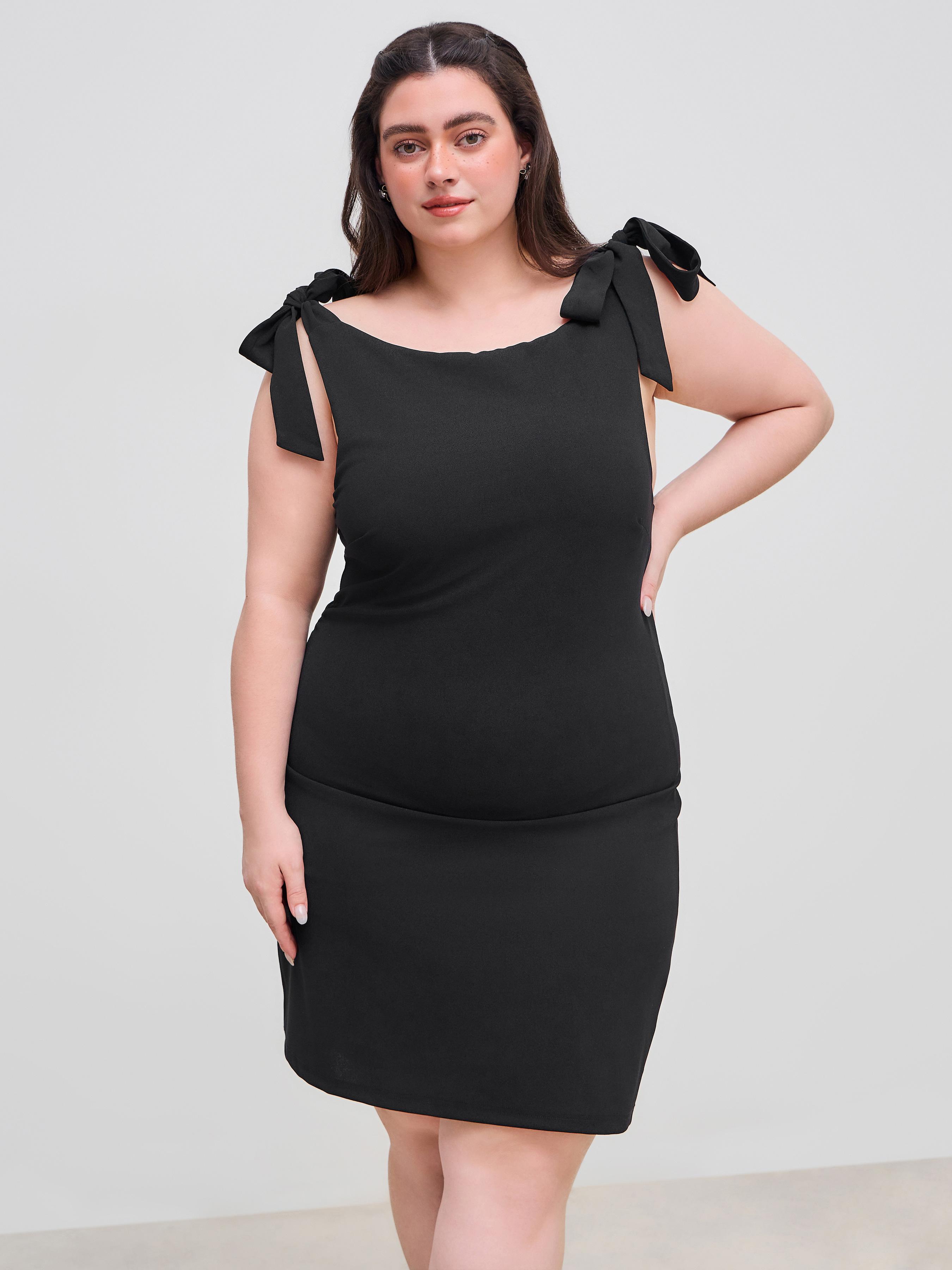 Boat Neck Solid Ruched Bowknot Mini Dress Curve & Plus by CIDER