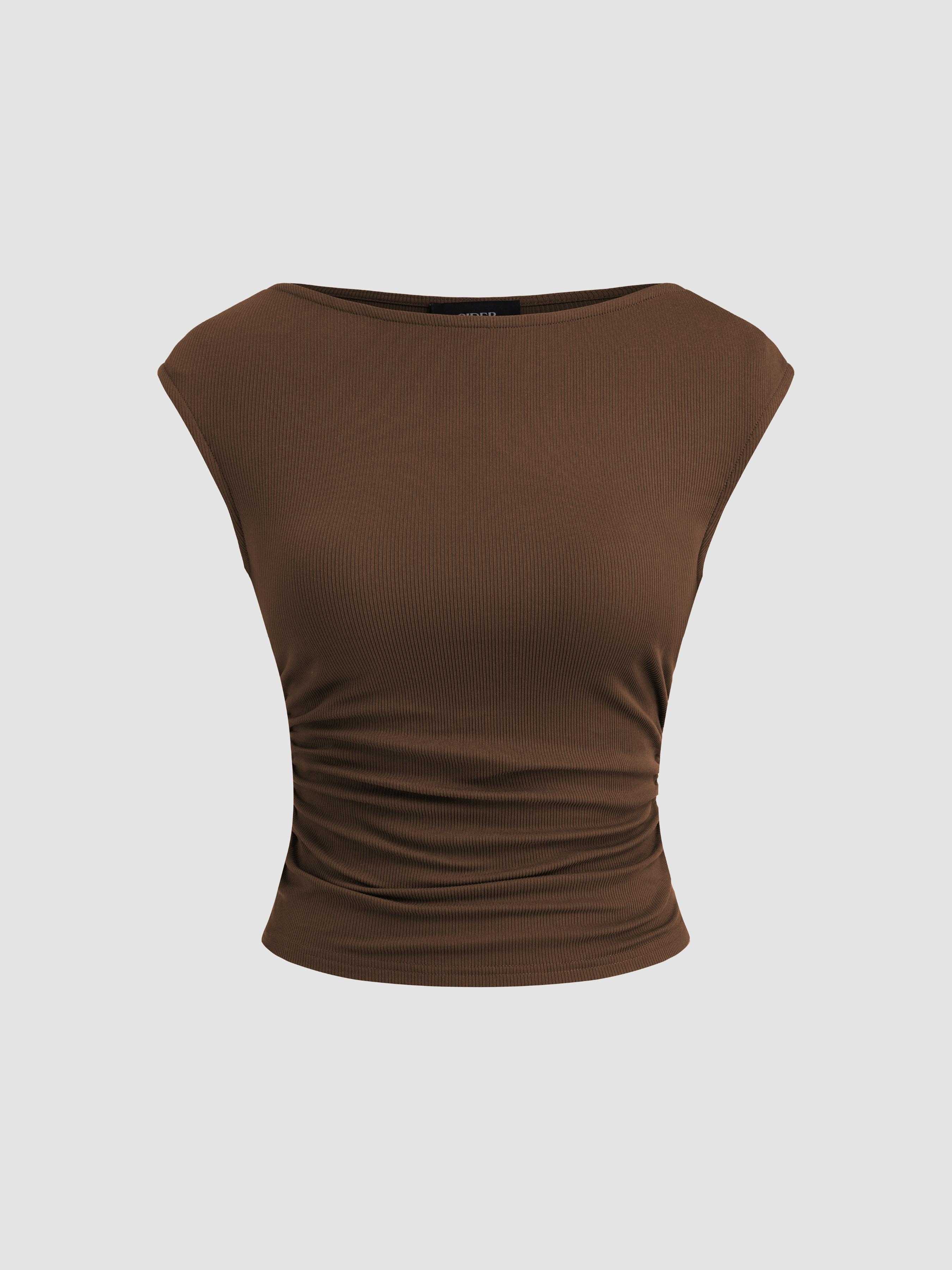 Boat Neck Solid Ruched Tank Top by CIDER