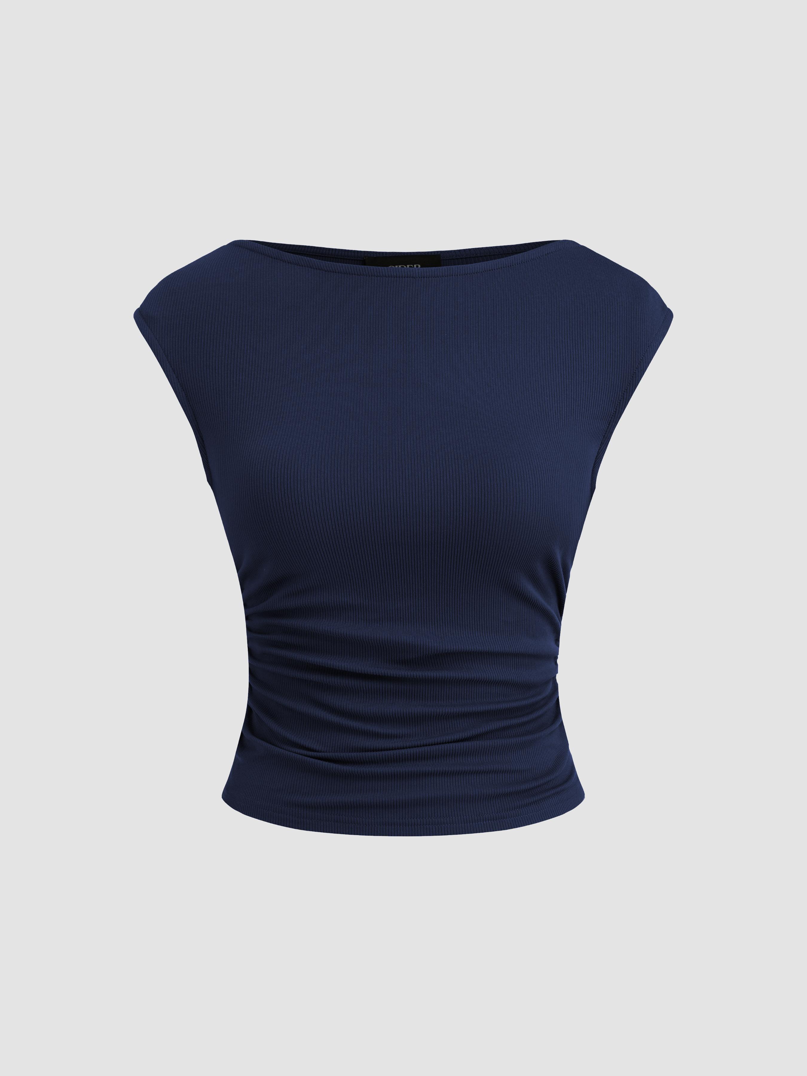 Boat Neck Solid Ruched Tank Top by CIDER