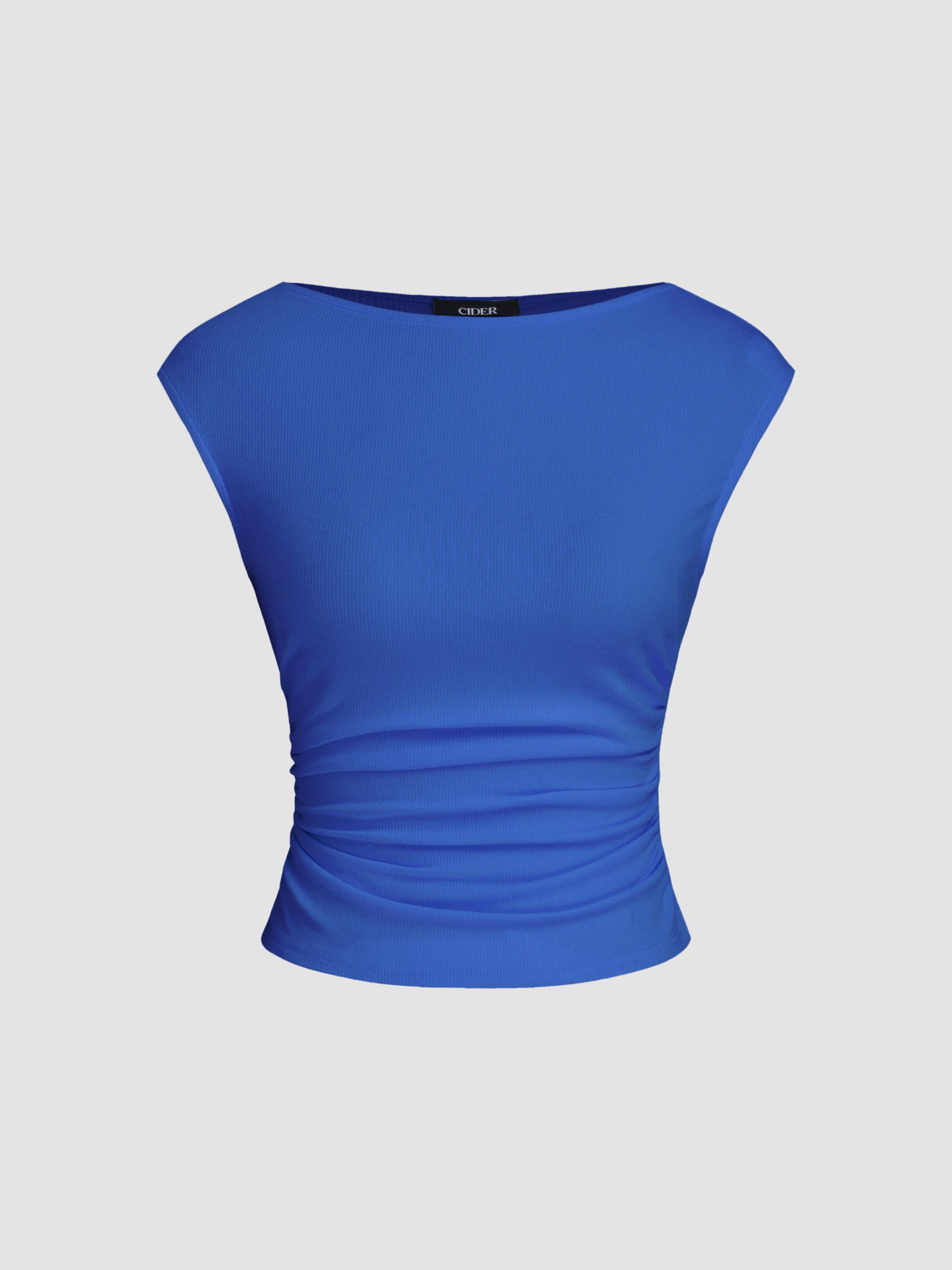 Boat Neck Solid Ruched Tank Top by CIDER